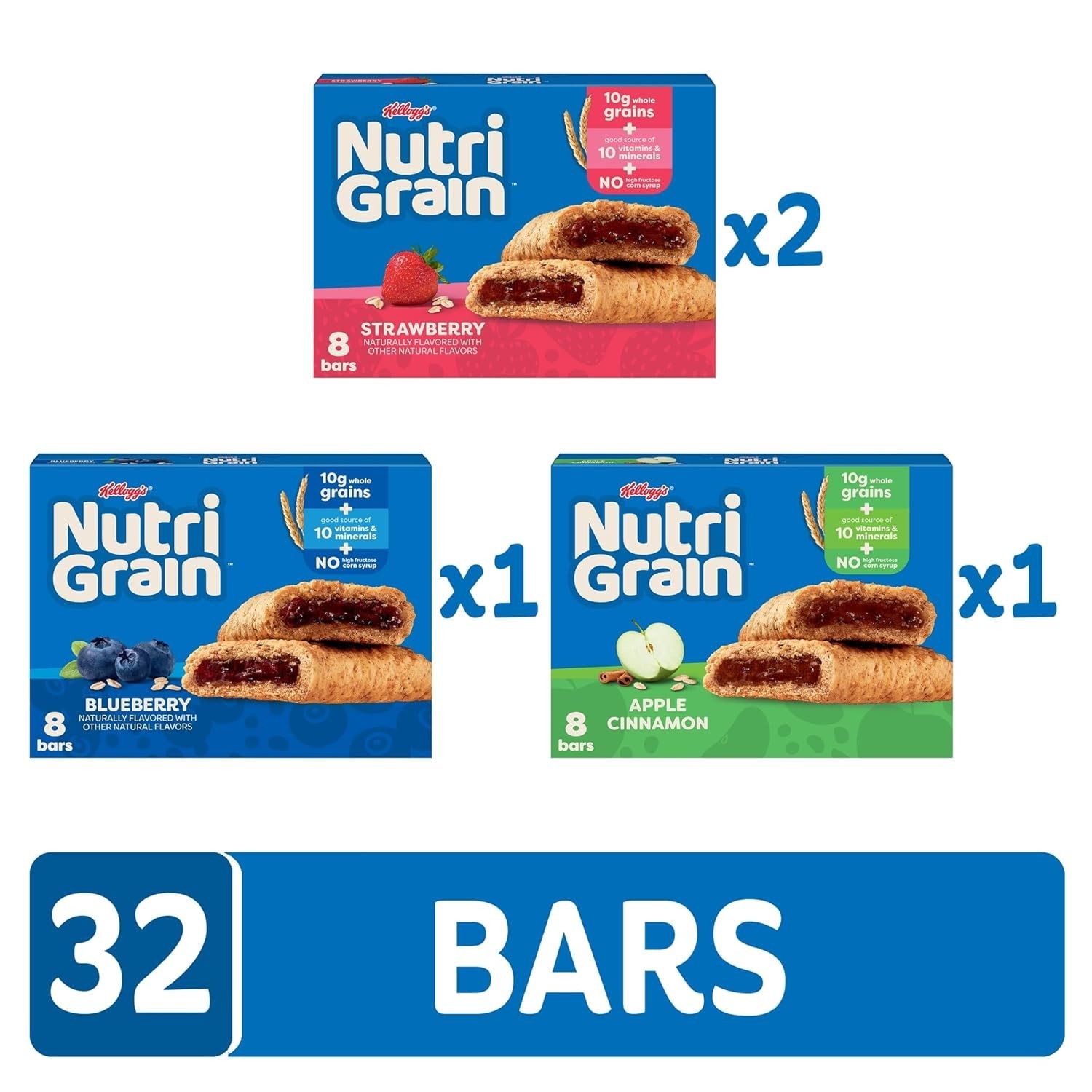 Whole Grain Breakfast Bars Variety Pack 32 Count Kids Snacks Chewy and Delicious