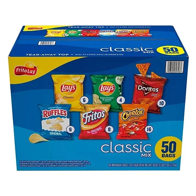 Frito-Lay Classic Mix Variety Pack – 50 Count – Assorted Chips for Snacking & Lu