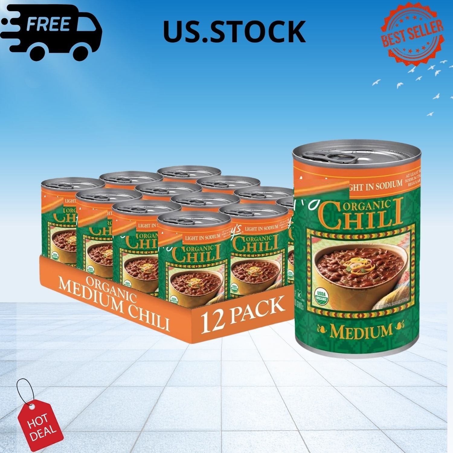 Organic Vegan Medium Chili 14.7oz 12-Pack Gluten Free Light Sodium
