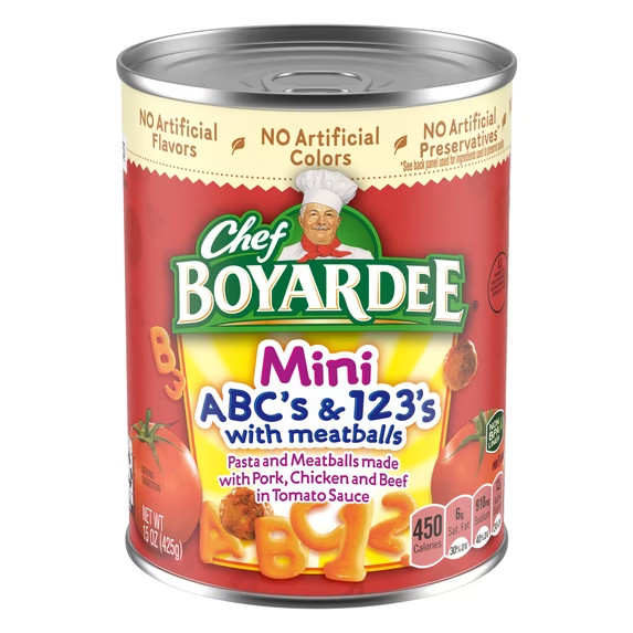 Chef Boyardee Mini-Bites ABC’s & 123’s with Meatballs, 15 Oz, 6 Count