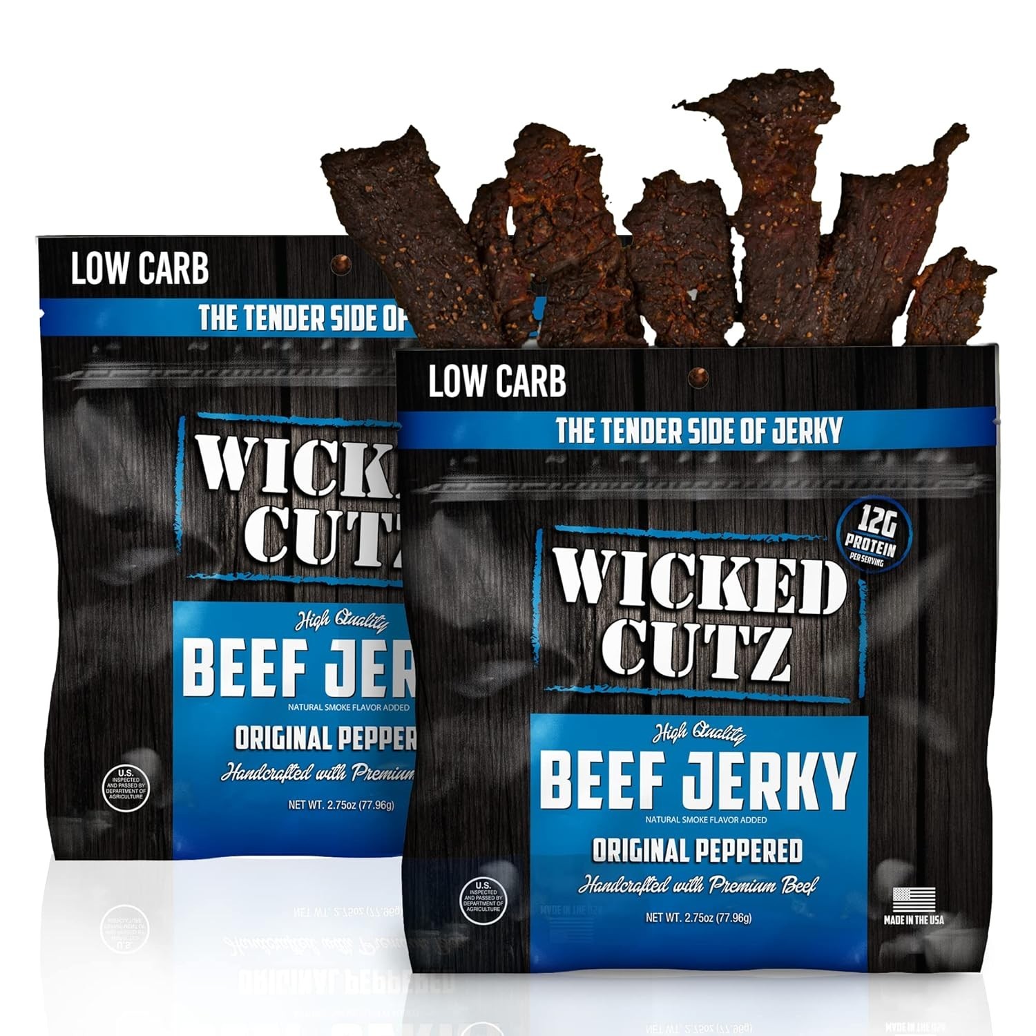 Wicked Cutz Premium Spicy Beef Jerky – Original Peppered, 2.75oz (Pack of 2)