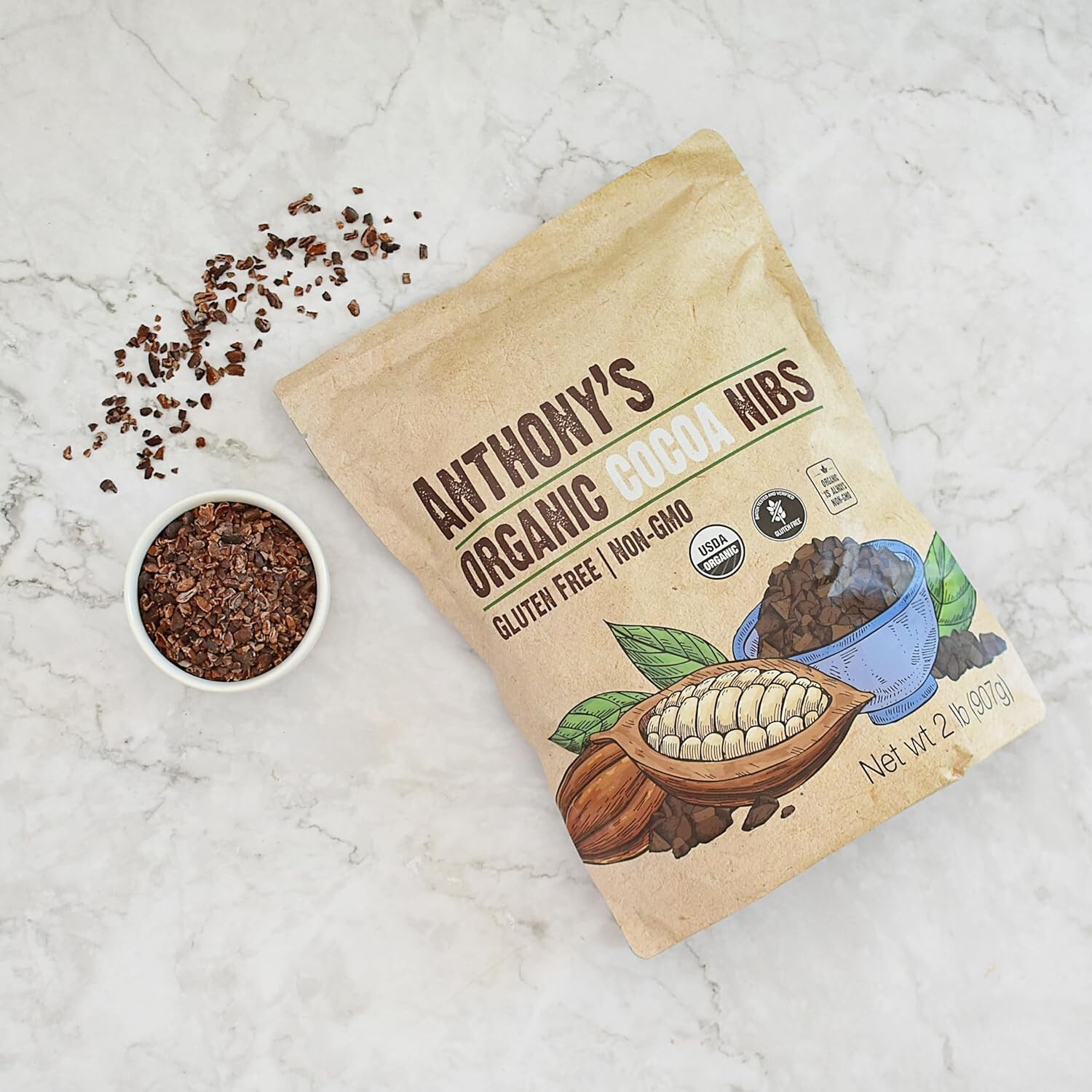 Organic Cacao Cocoa Nibs, 2 lb, Batch Tested and Verified Gluten Free