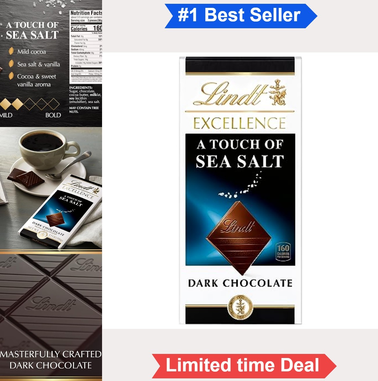 Dark Chocolate Sea Salt Candy Bar 3.5 Ounce Gourmet Baking Squares Gift