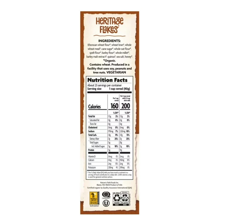 Nature’s Path Organic Breakfast Cereal, Heritage Flakes, 33.5oz Box