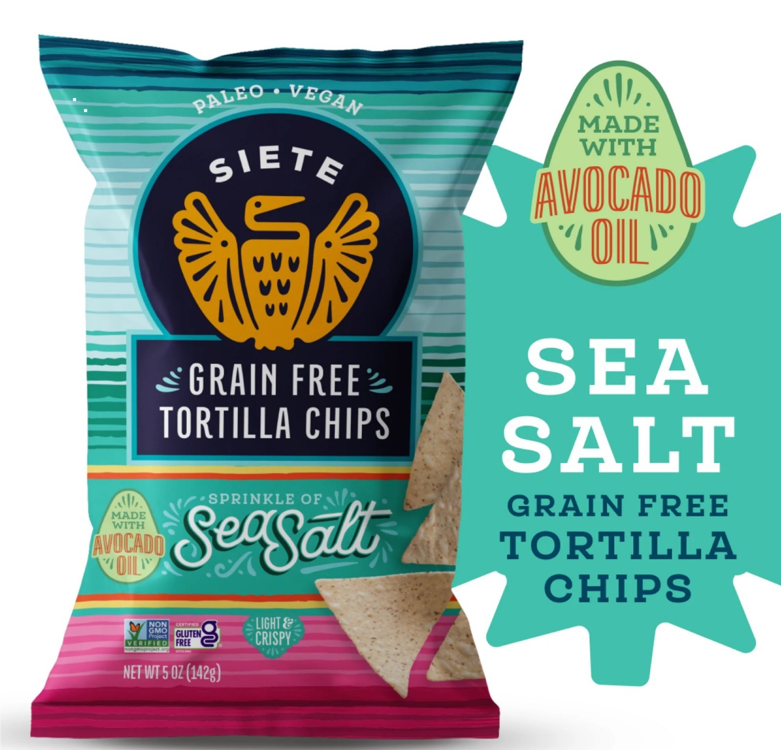 Siete Family Foods Grain-Free Tortilla Chips, Lightly Salted, 5 oz