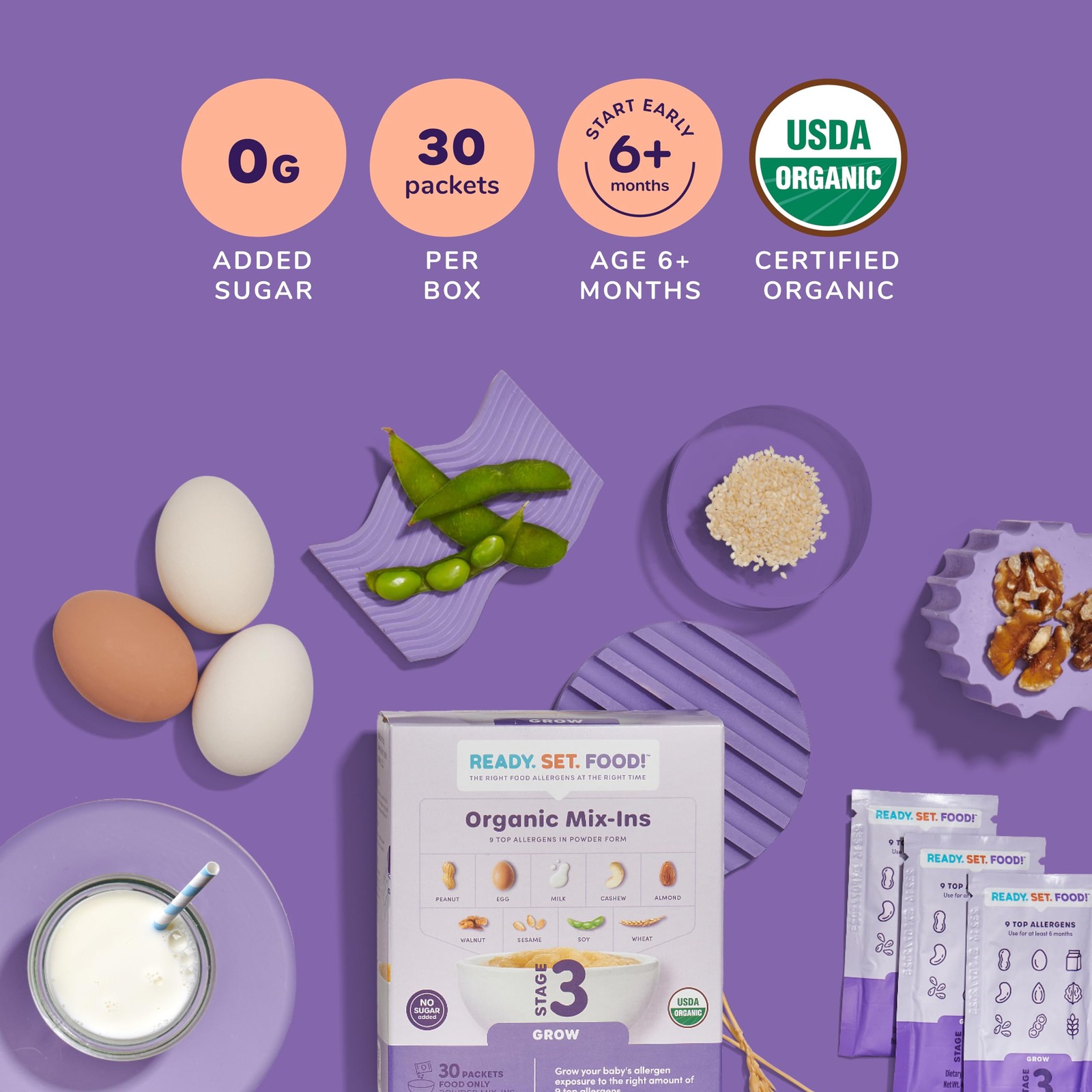 Ready Set Food Stage 3 Mix-Ins – 9 Allergen Introduction for 30 Packets