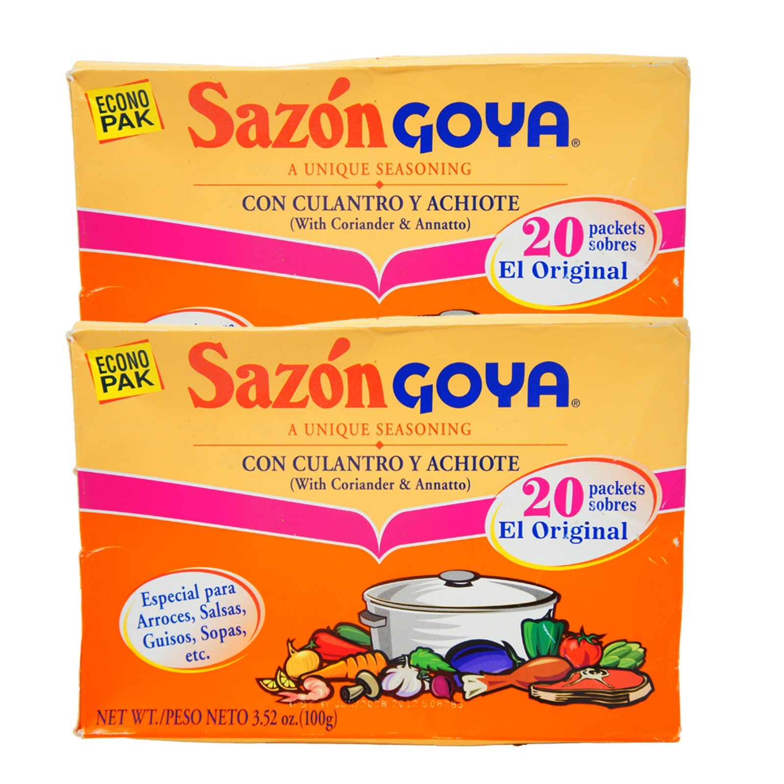 Goya Sazon Coriander & Annatto 20 Packets 3.52 Oz Culantro y Achiote Seasoning