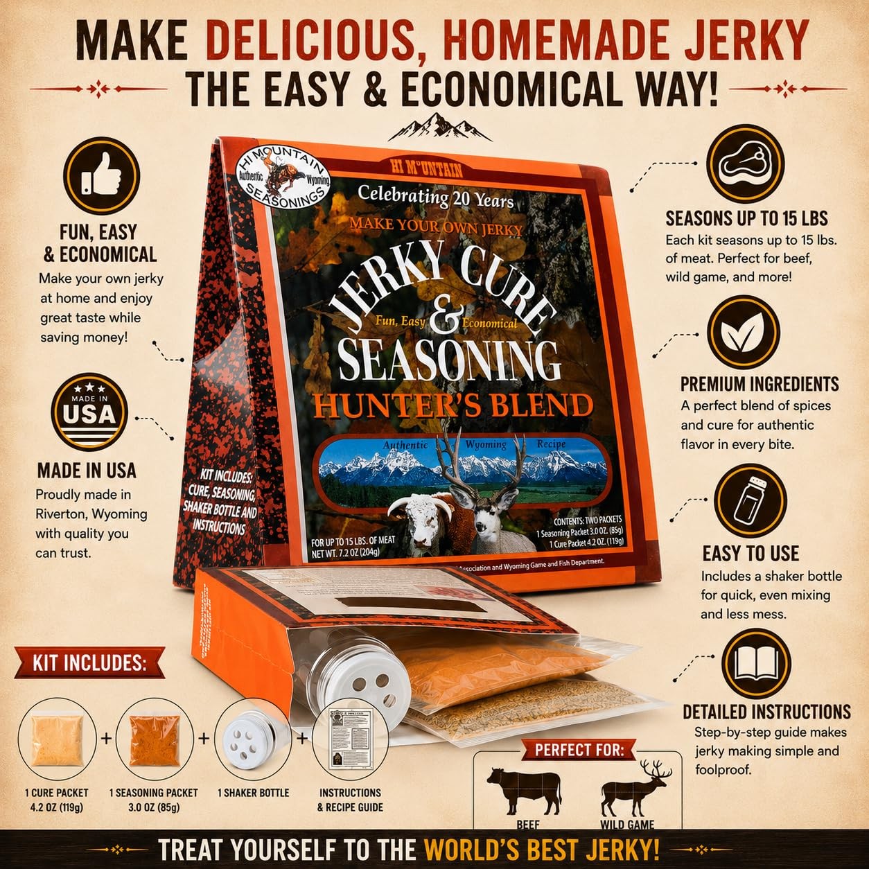 Jerky Seasoning and Cure Kit | HUNTERS BLEND Beef Jerky Seasoning | Perfect f…