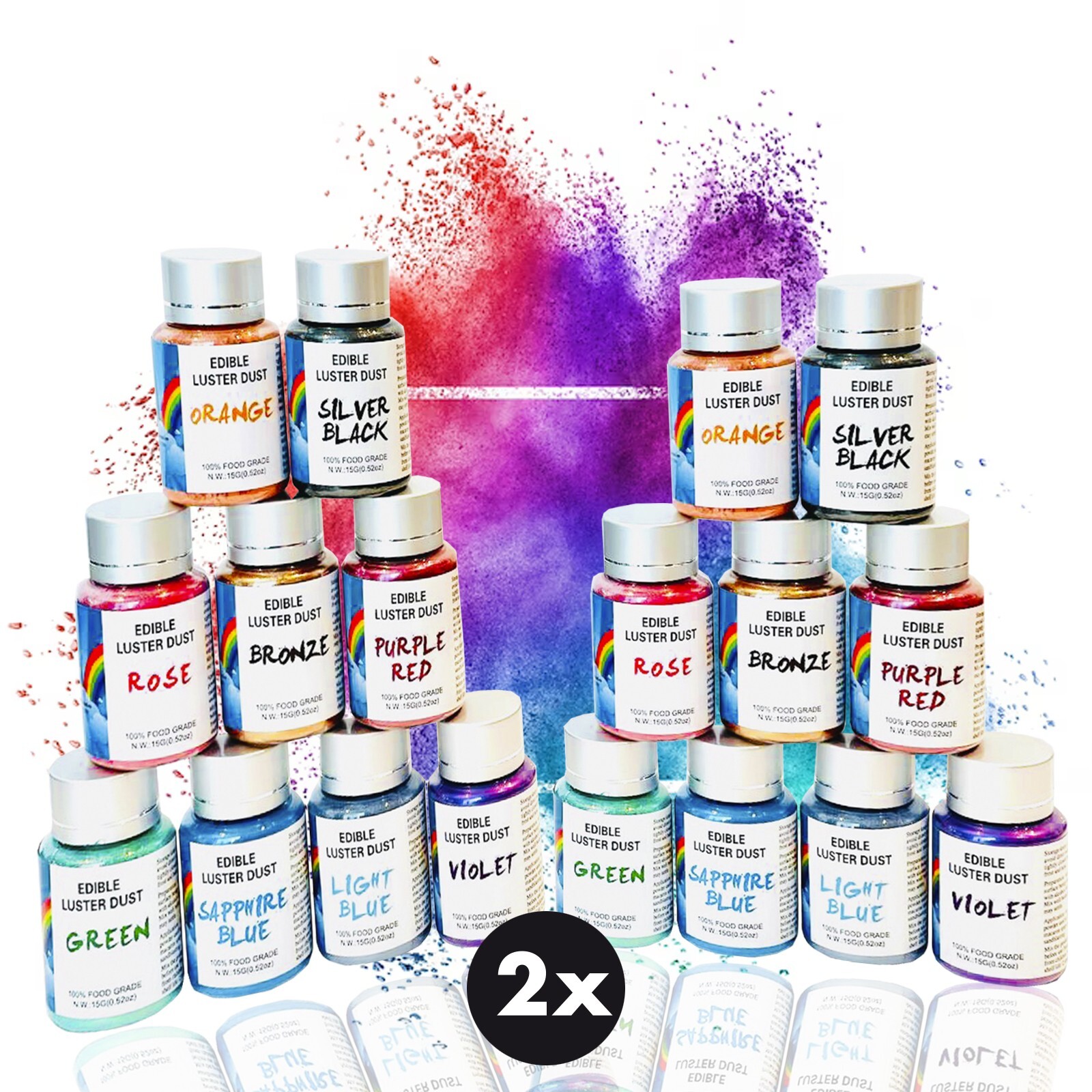 DOUBLE POWER Edible Luster Dust Bundle (9 Colors) 15 grams each tube