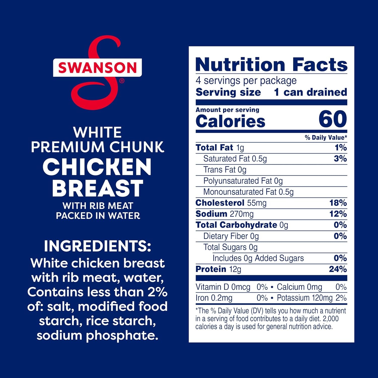 Swanson White Premium Chunk Chicken Breast with Rib Meat 4.5 oz (Pack of 4)