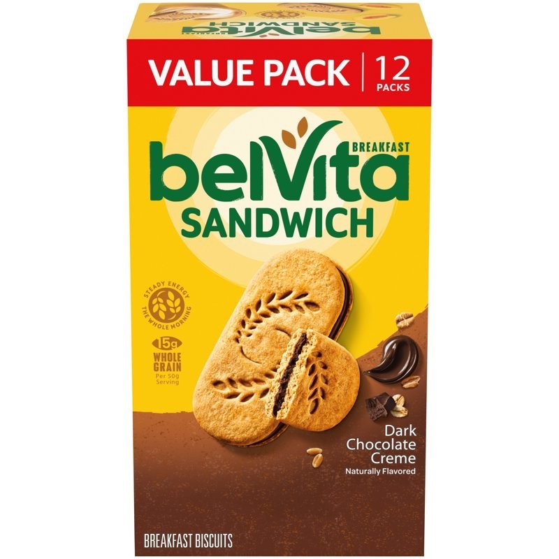 belVita Breakfast Bar Biscuit Sandwiches Dark Chocolate Creme, 12 Packs