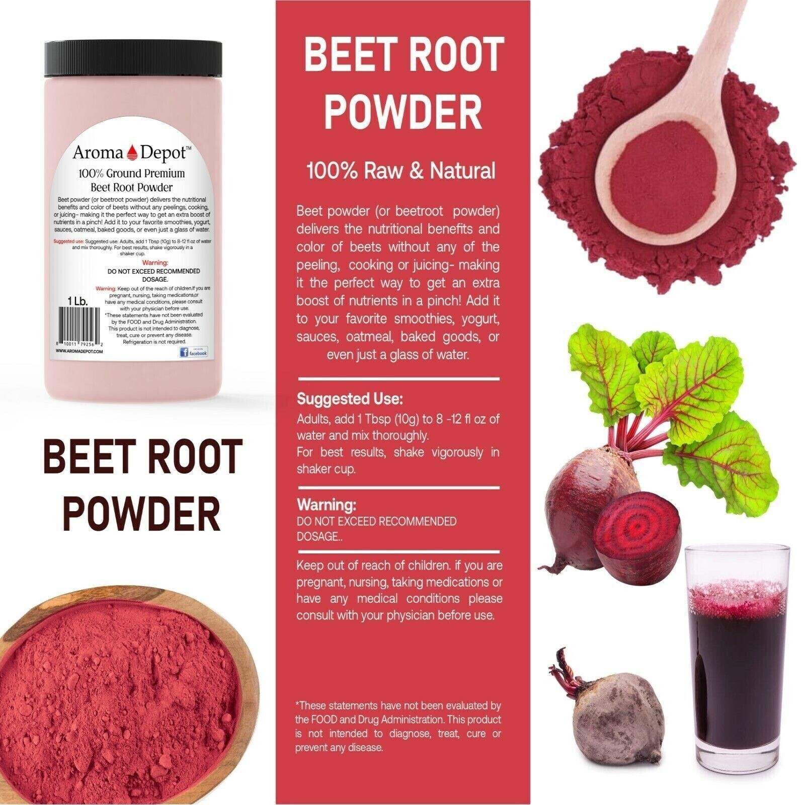 Beet Root Powder 3lbs (x3 – 1lb) Beta vulgaris Raw Non-GMO Super food Juice
