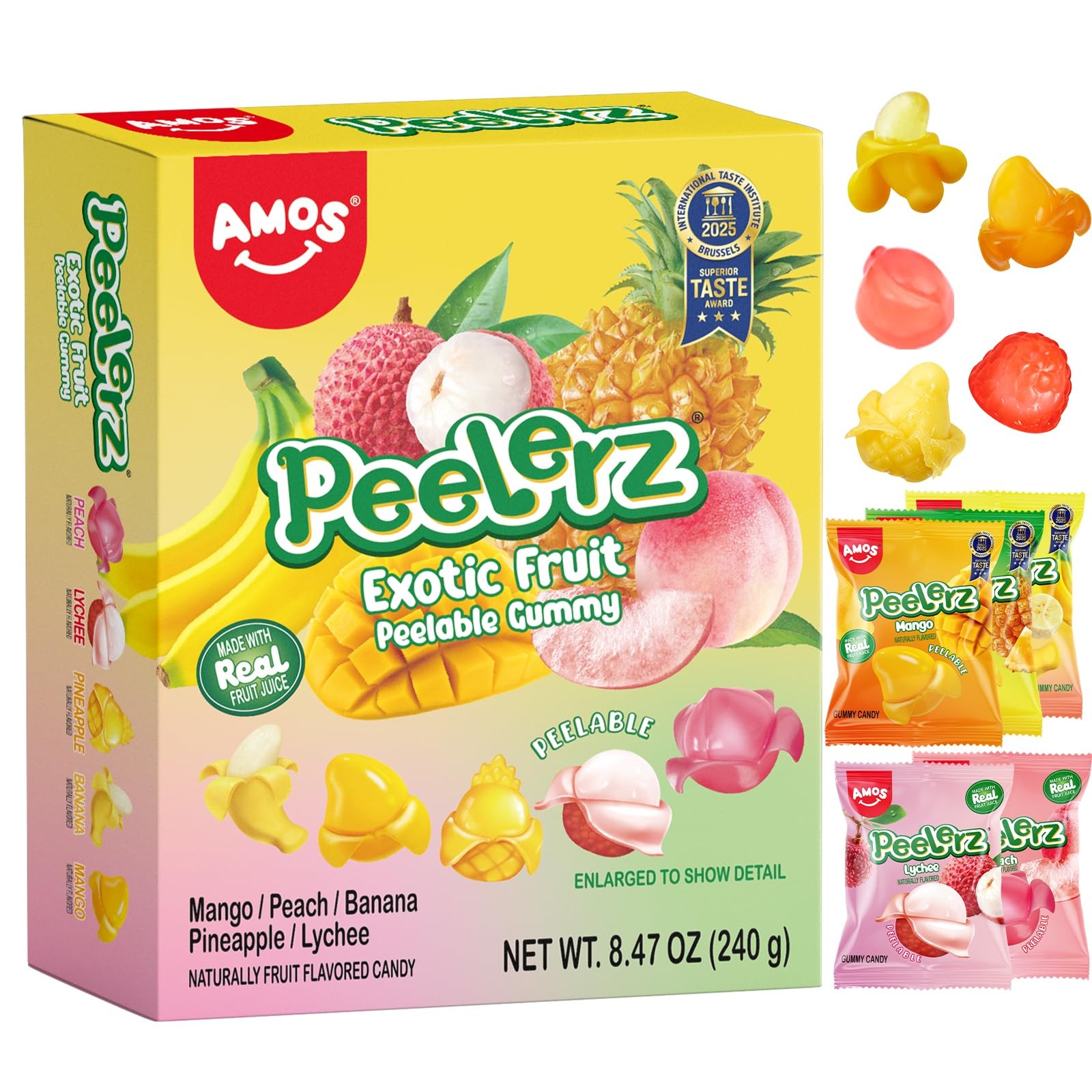 Peelerz Exotic Fruit Peelable Gummy Candy, 5 Tropical Flavors Mango Peach Ban…