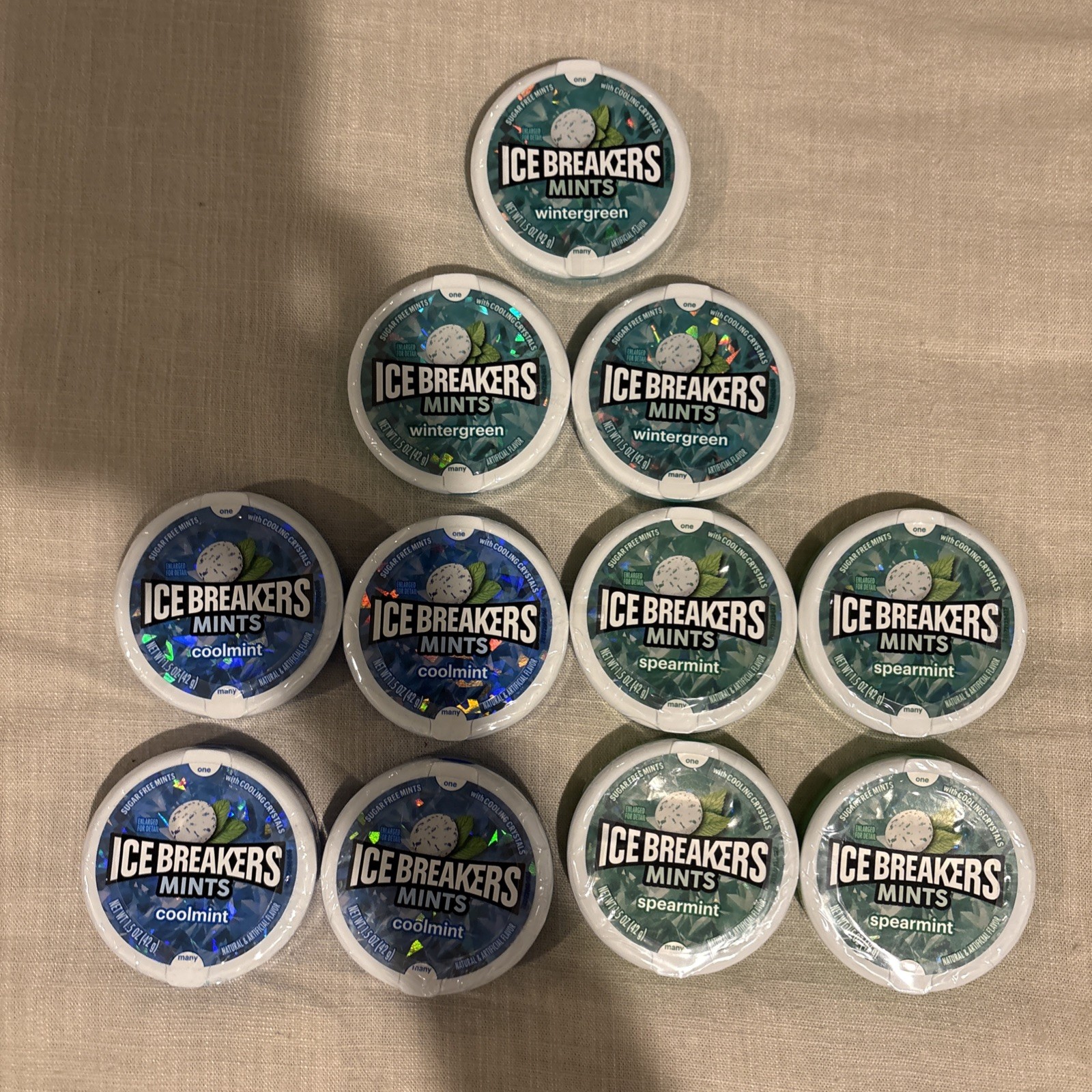 Lot Of 11 ICE BREAKERS Mints 3 Flavors 1.5 oz Each Best By Date 10/2027
