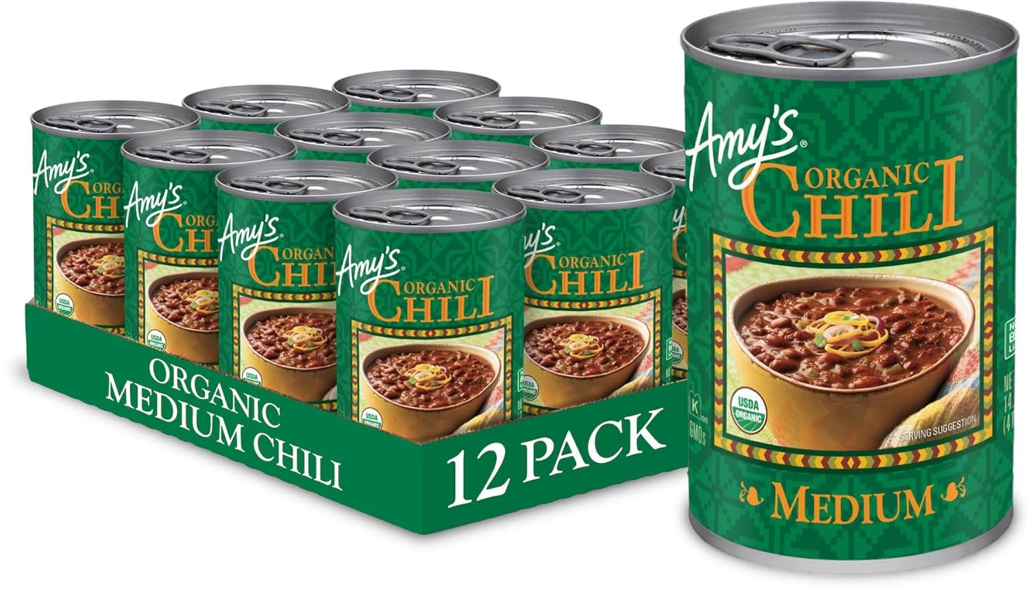 Amy’s Organic Vegetarian Chili, Medium Spice, Gluten Free, Jalapeño 14.7oz, 12ct