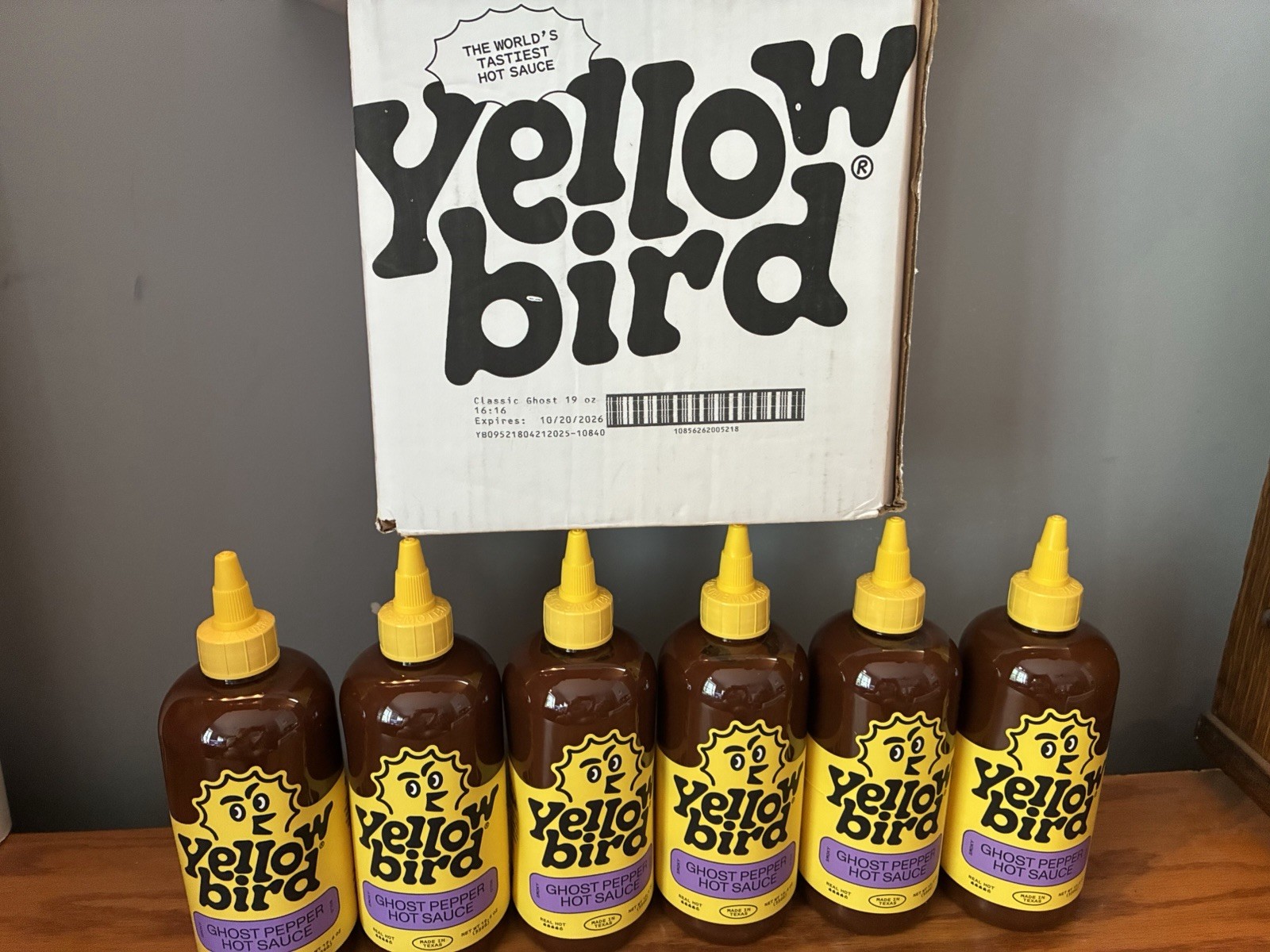 Full Case Lot 6 Food Service Pack Ghost Pepper Hot Sauce by Yellowbird 19.6 oz.