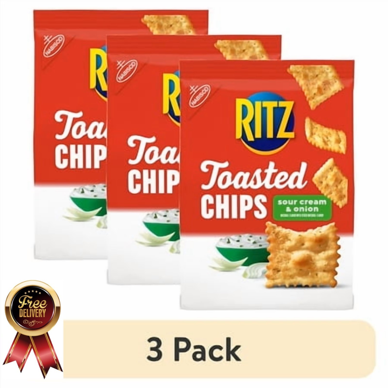 (3 Pack) Toasted Chips Sour Cream and Onion Crackers, Party Snacks, School