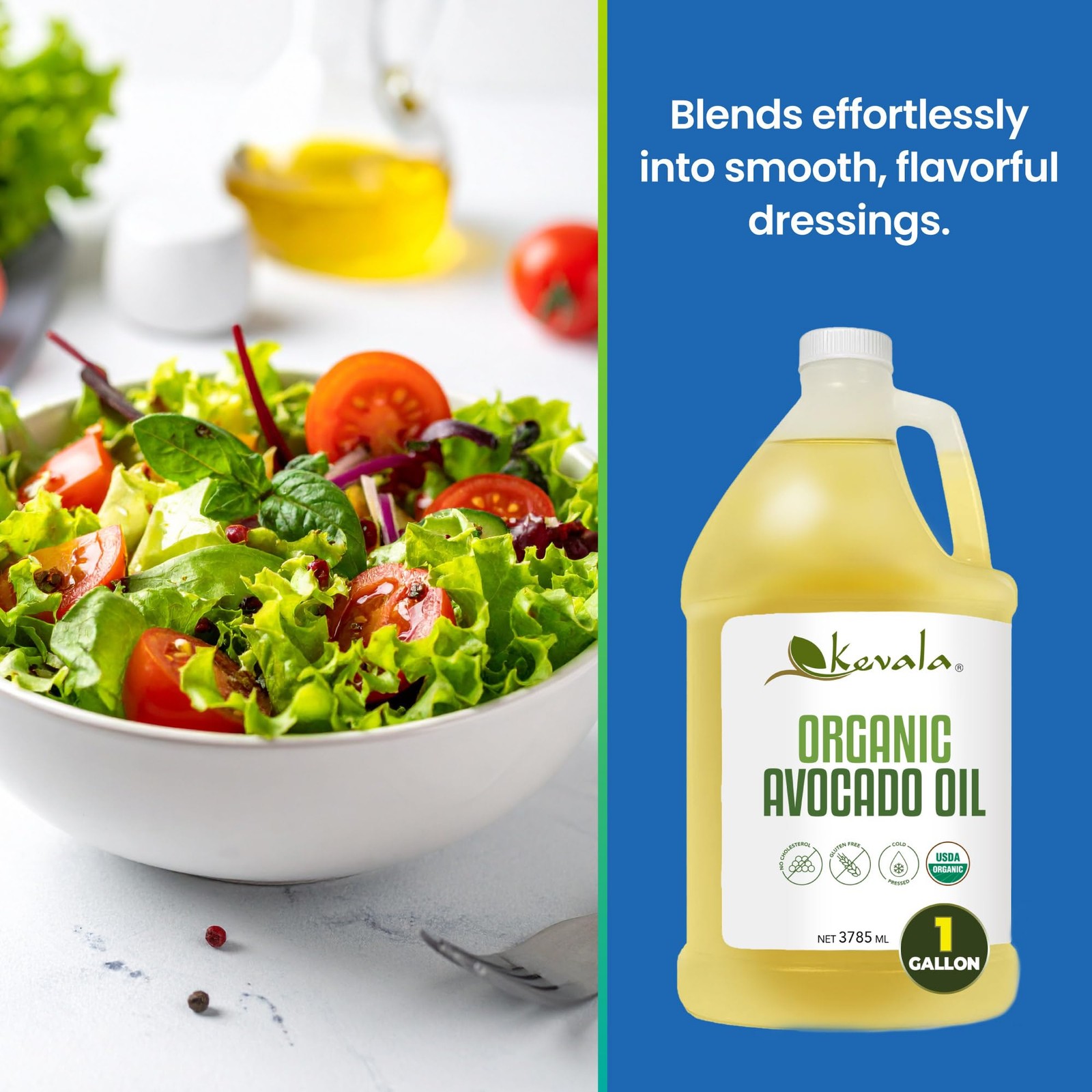 Kevala Organic Avocado Oil 128 fl oz 3.7 L 1 Gallon Avocado Oil for Cooki…