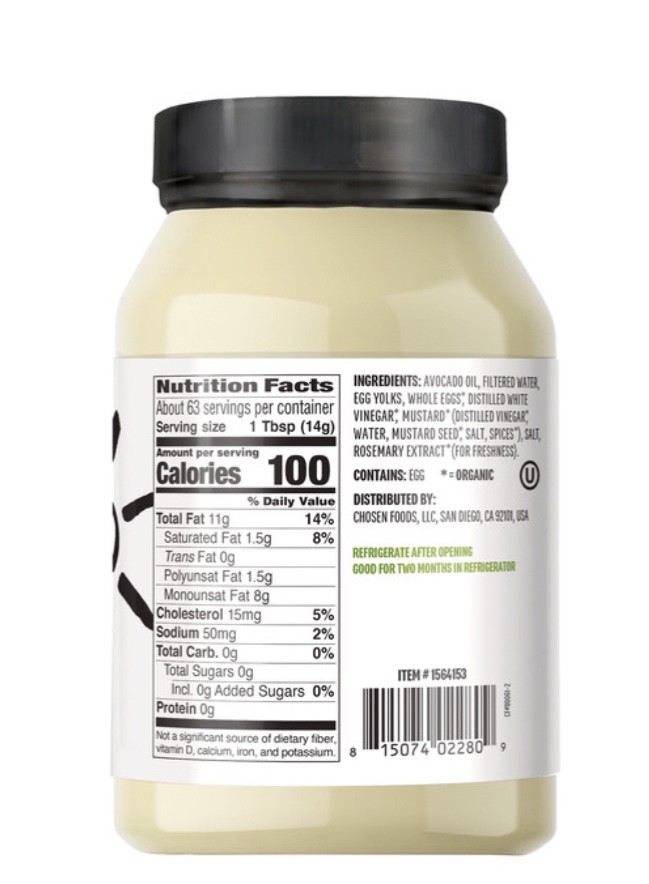 2x CHOSEN FOODS Classic 100% PURE AVOCADO OIL MAYO MAYONNAISE 32 oz