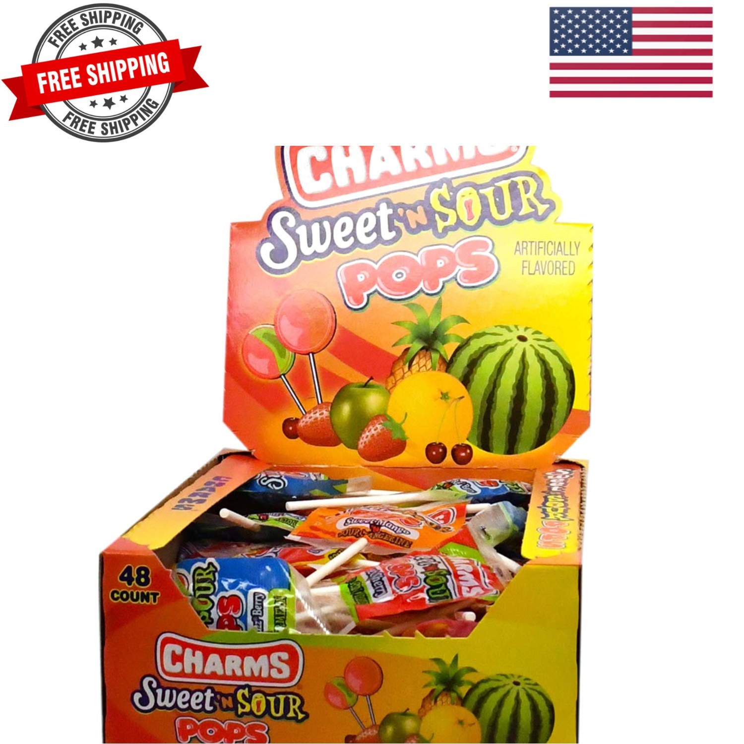 Pops, in 5 Assorted Sweet/Sour Flavors, 0.6 Ounce Pack of 48