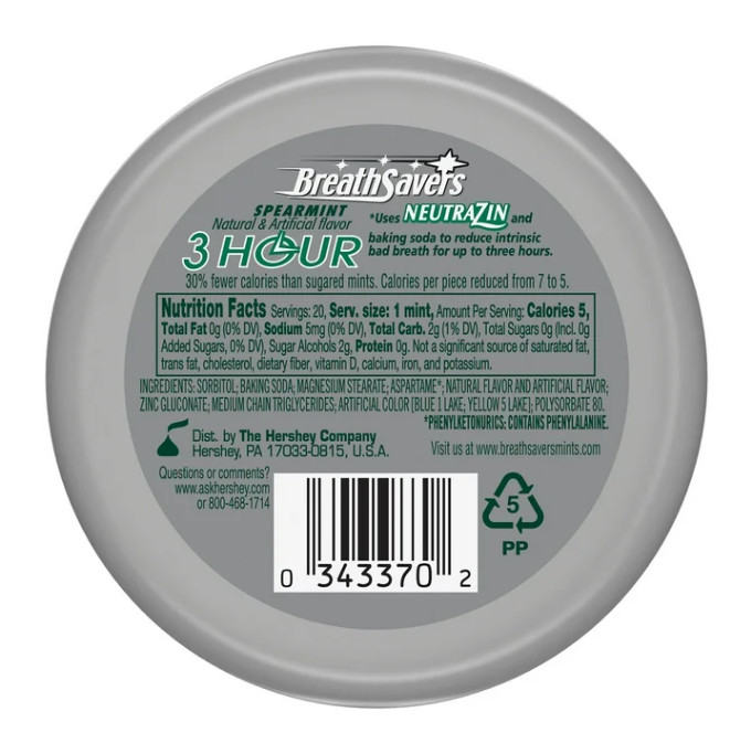 Breath Savers Spearmint Flavored Sugar Free Breath Mints, Tin 1.27 oz