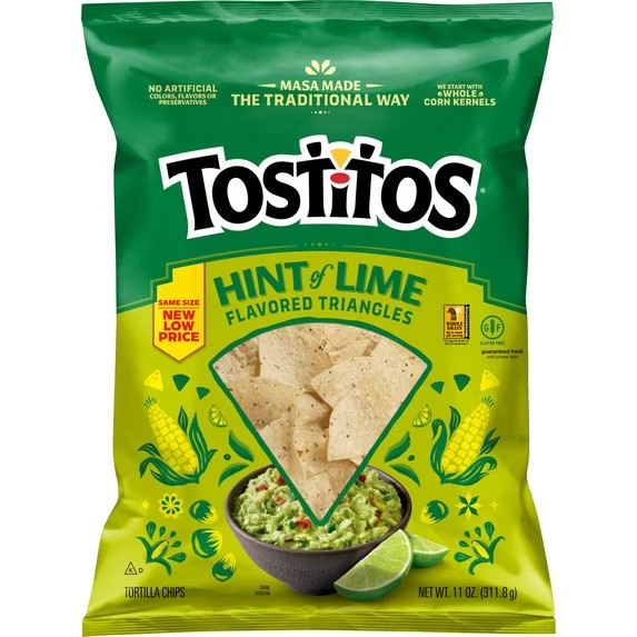 NEW Tostitos Hint of Lime Tortilla Chips 11 oz Bag Zesty Lime Party Snack Chips