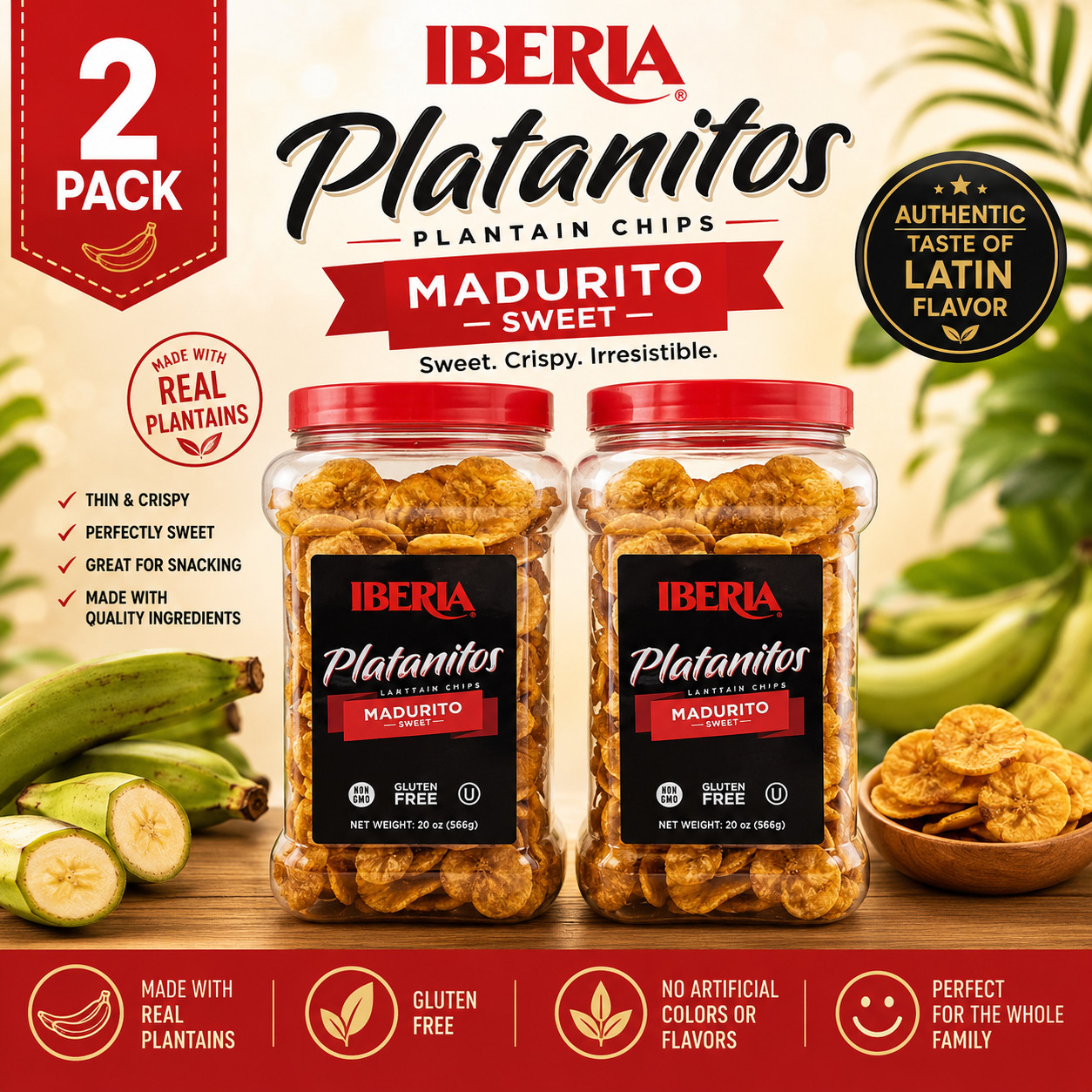 Iberia Sweet Plantain Chips 20 oz Pack of 2