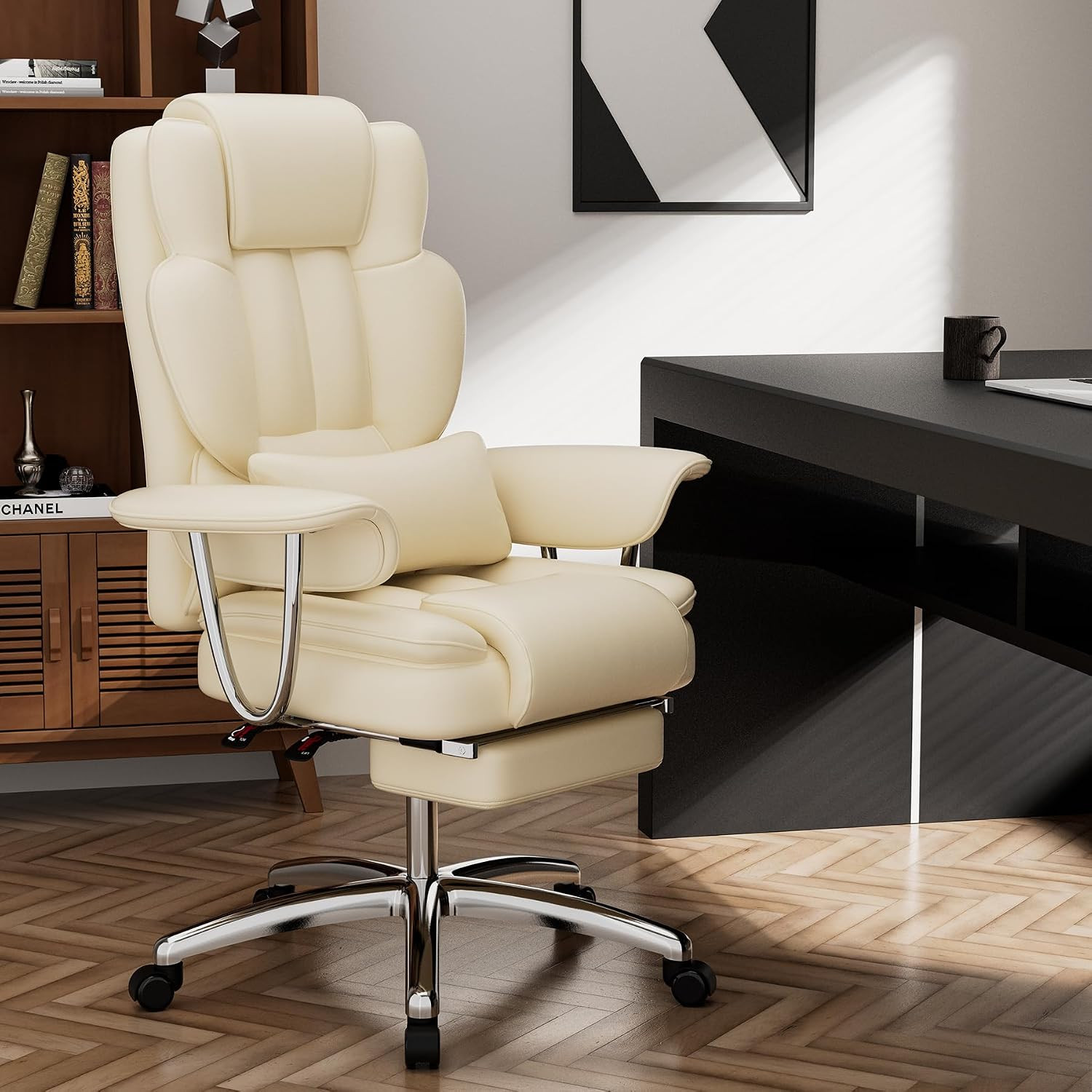 Big & Tall Ergonomic Office Chair with Footrest, 500Lbs Capacity, Beige
