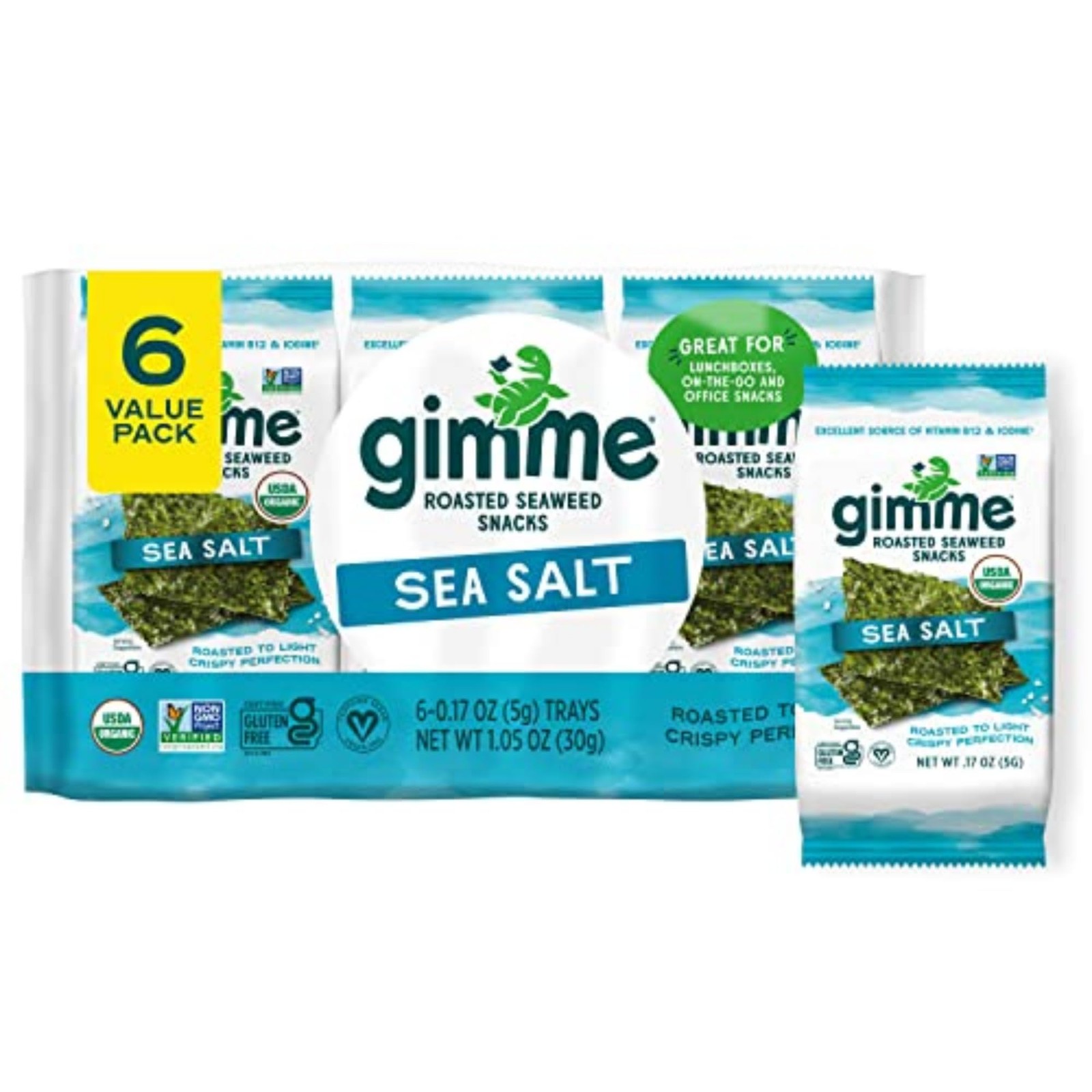 Gimme Seaweed Organic Premium Roasted Snacks, Sea 6 Count (Pack of 1)