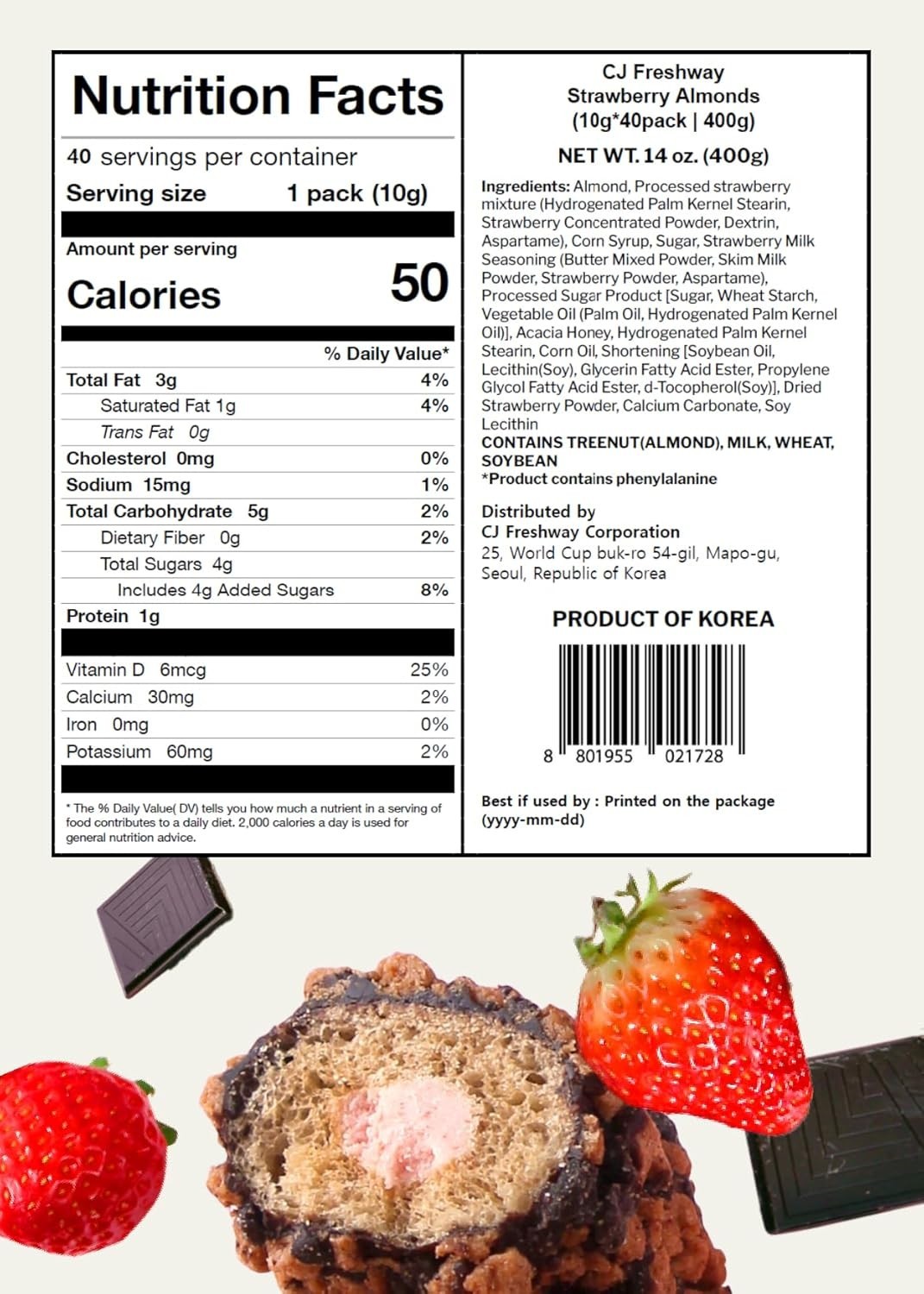 Korean Chocolate Strawberry Crunch Rolls 13.8oz 30 Pack Crispy Grain Snack