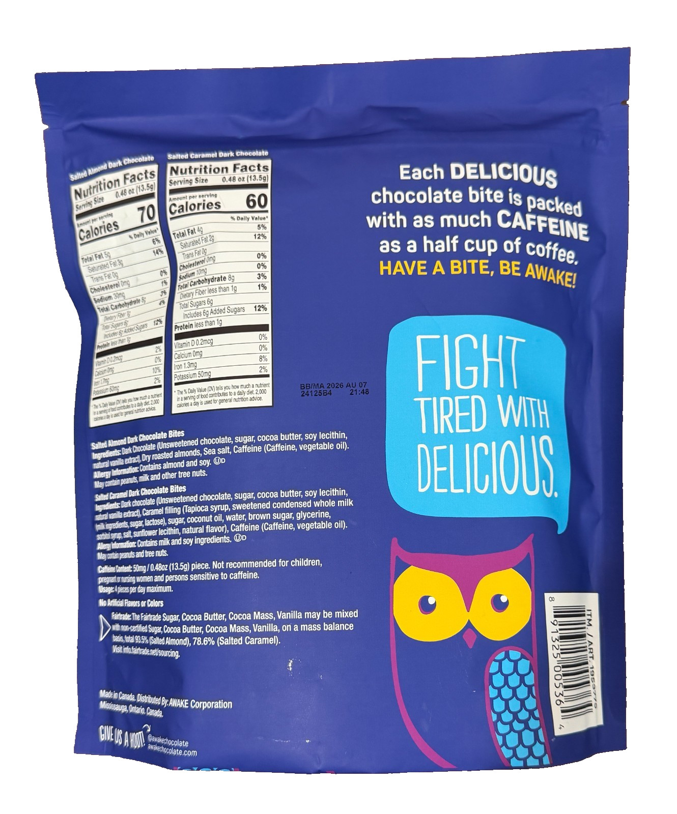 2-PACK Awake Caffeinated Chocolate Bites – 32 Individually Wrapped Pieces each