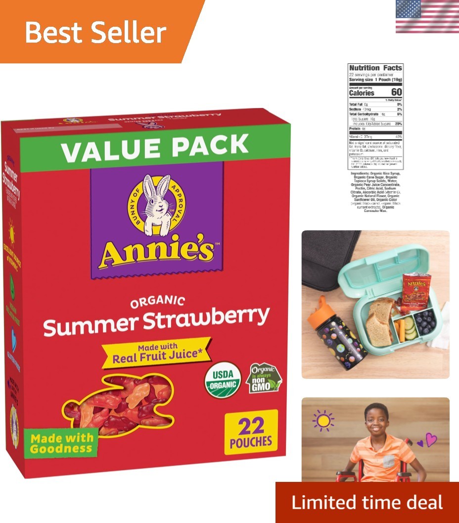 Annie’s Organic Bunny Fruit Flavored Snacks, Summer Strawberry, Gluten Free, …