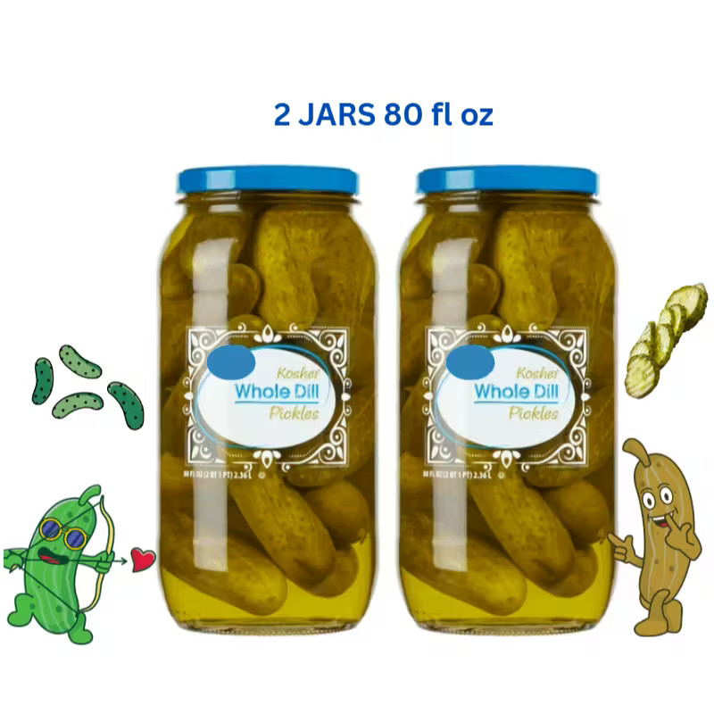 Kosher Whole Dill Pickles Fresh Pack – Crunchy Keto-Friendly Snack, 80 fl oz Eac