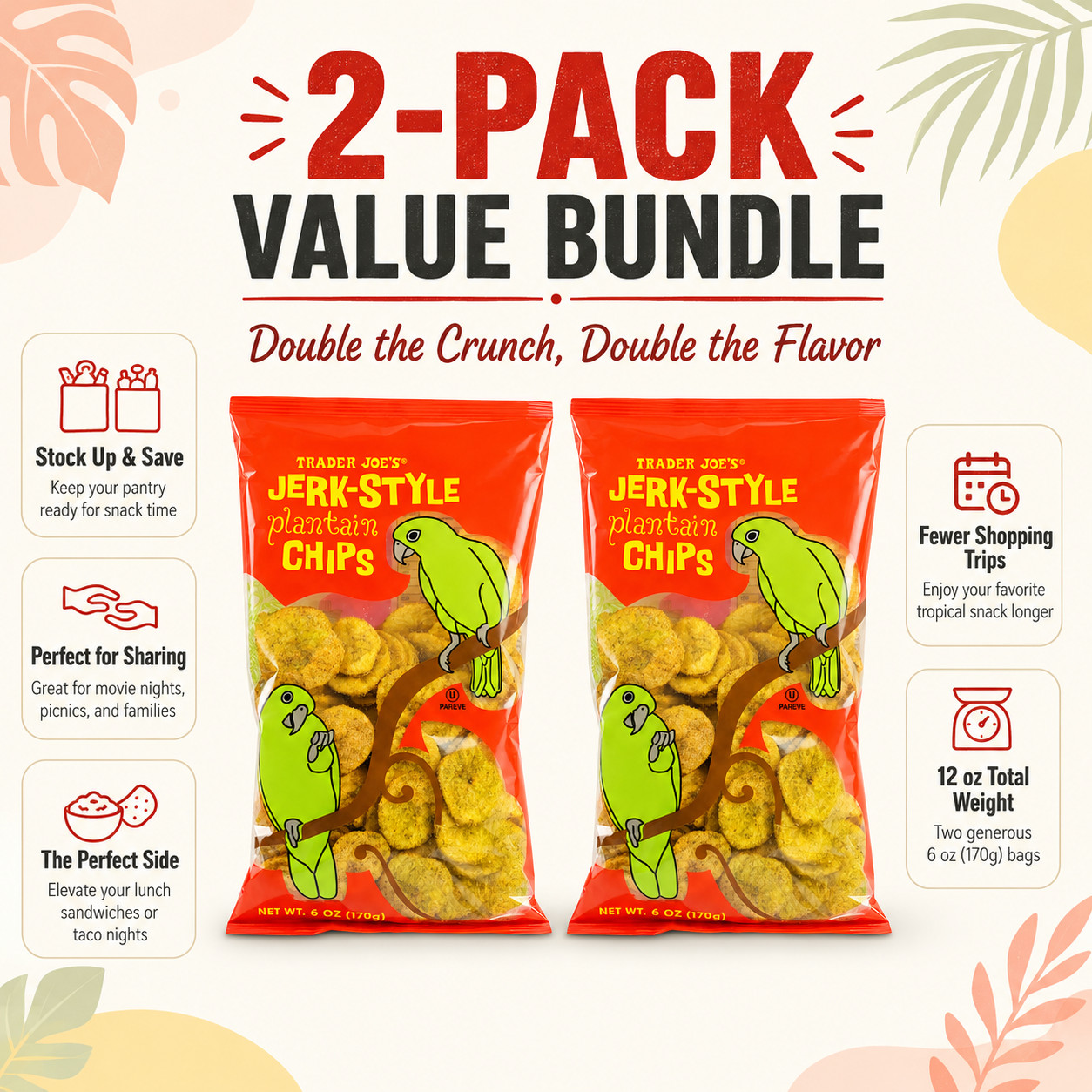 2 Pack Trader Joe’s Jerk-Style Plantain Chips 6 oz