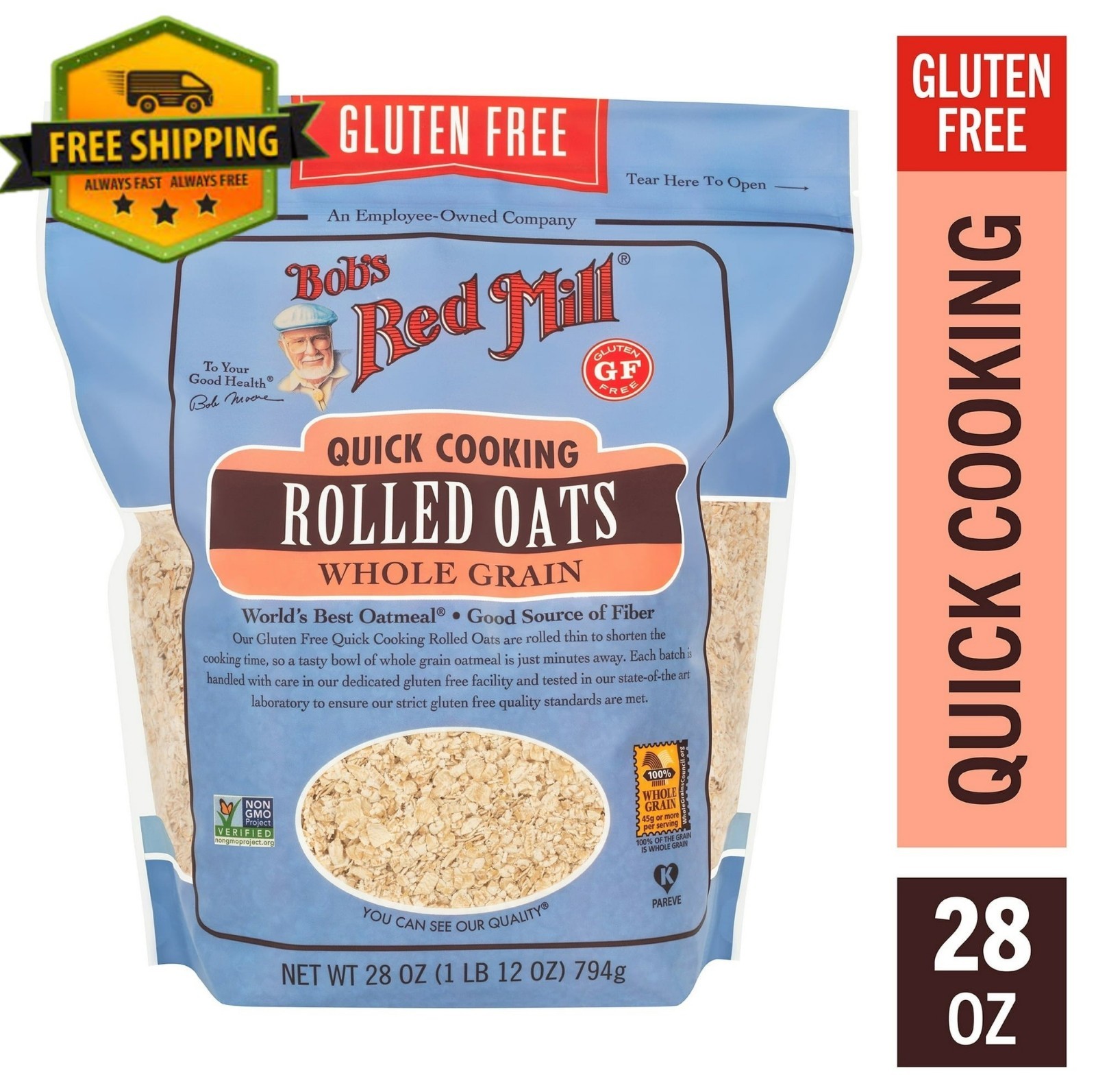 Bob’s Red Mill Quick Cooking Rolled Oats Whole Grain Gluten Free 28 oz
