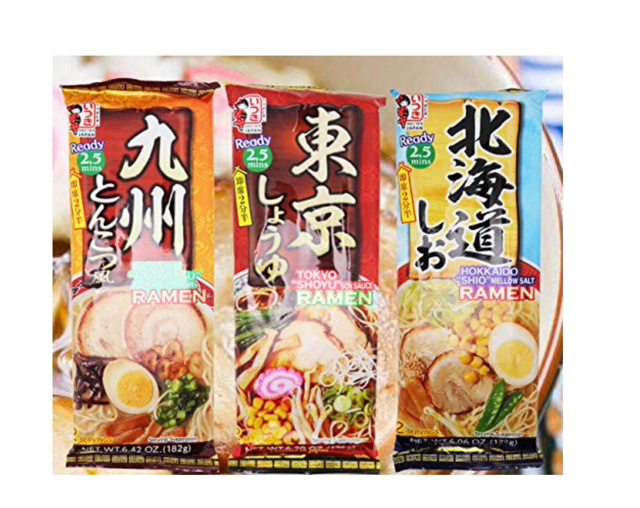 Itsuki Ramen Variety Pack – Salt, Soy Sauce, Pork Bone – 3 Flavors 6 Servings