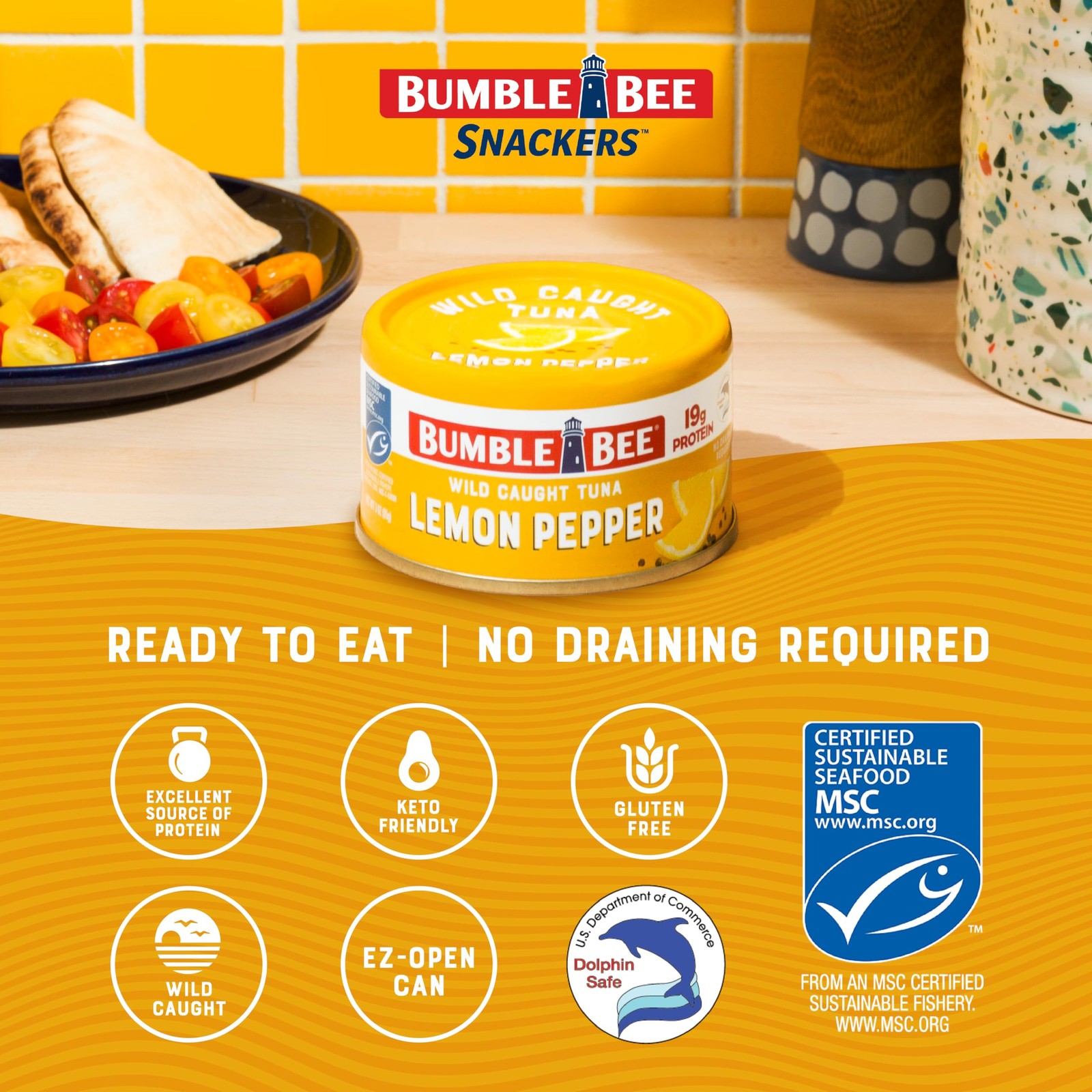 Bumble Bee Snackers Lemon Pepper 19g Protein per Serving No Draining, Ready…