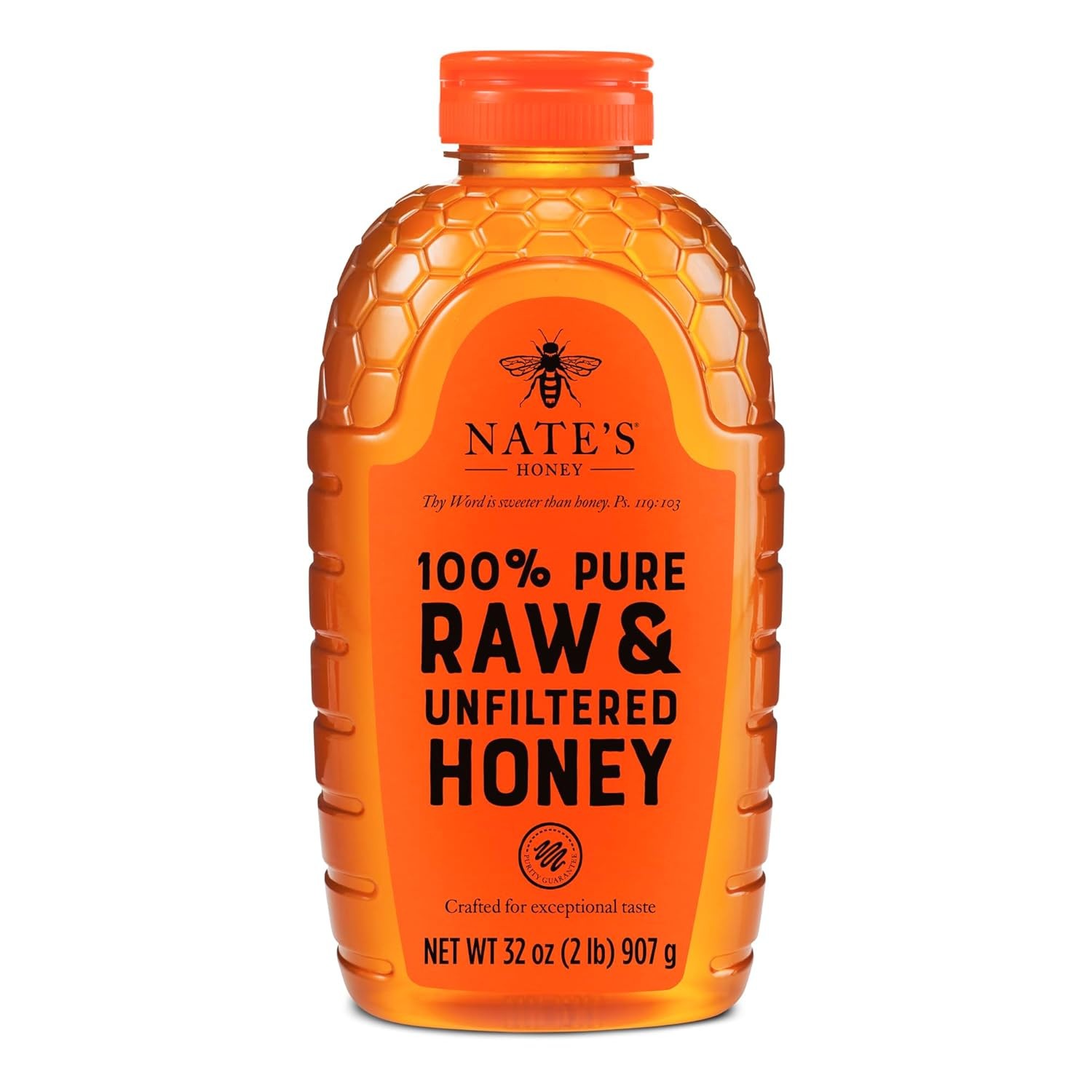 Nate’s 100% Pure Raw & Unfiltered Honey – Award-Winning Taste 32oz. Squeeze Bo