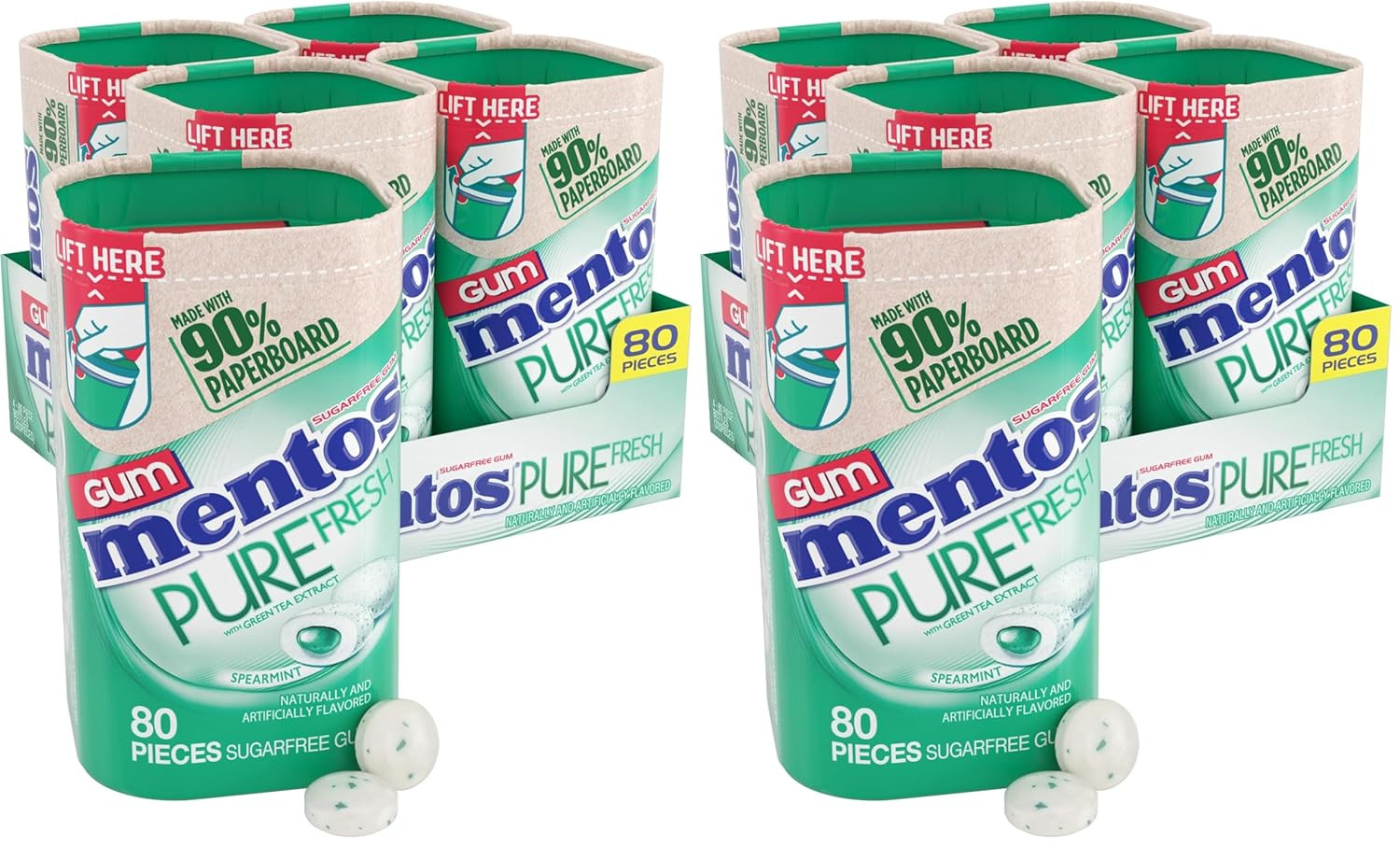 Pure Fresh Chewing Gum, Sugar-Free, Xylitol, Fresh Mint, 80 Piece Bottle, Recycl