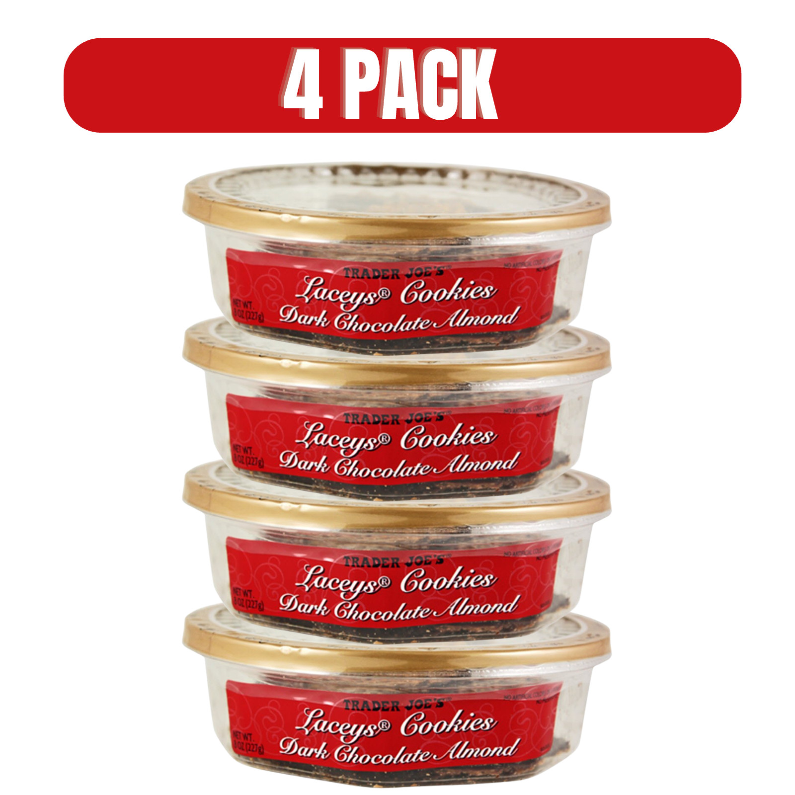 Trader Joe’s Laceys Cookies Dark Chocolate Almond 4 Pack Crispy Thin