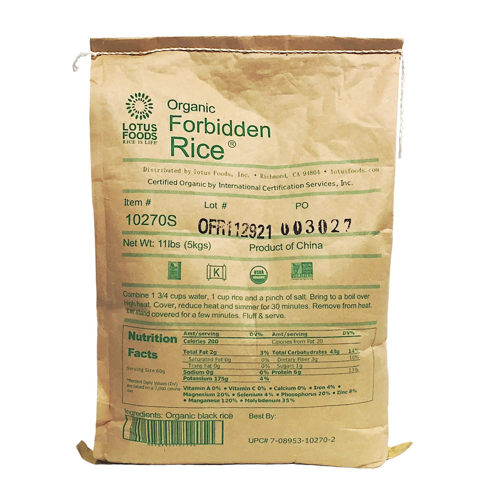 Lotus Foods Bulk Organic Forbidden Rice – Black 11 Pound (Pack of 1)