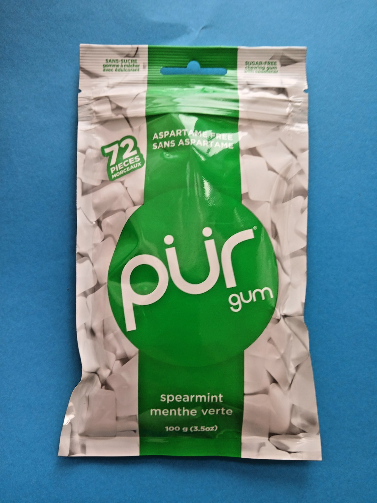 PUR Xylitol Chewing Gum, Spearmint Sugarless Vegan Pure 72 pieces