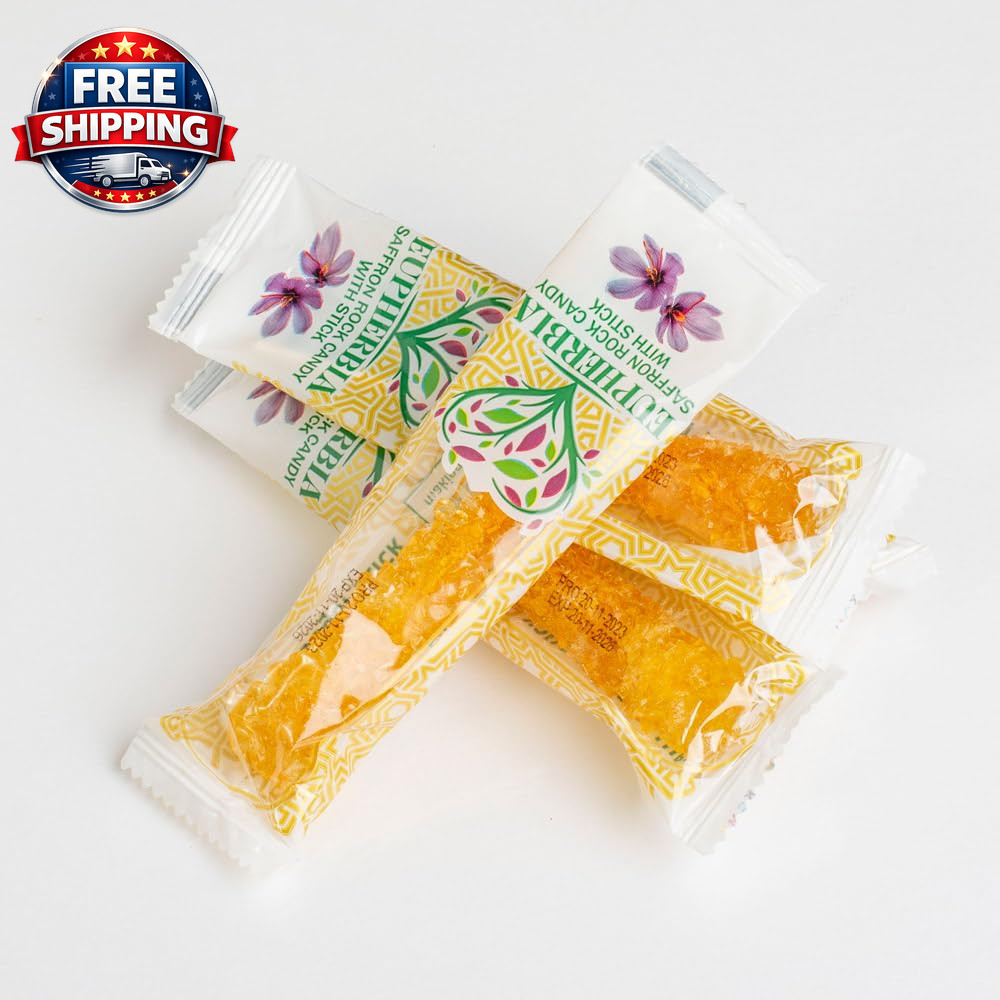Saffron Rock Candy Sticks, 25 Pack, Pure Crystalline Elegance, Handcrafted Sweet