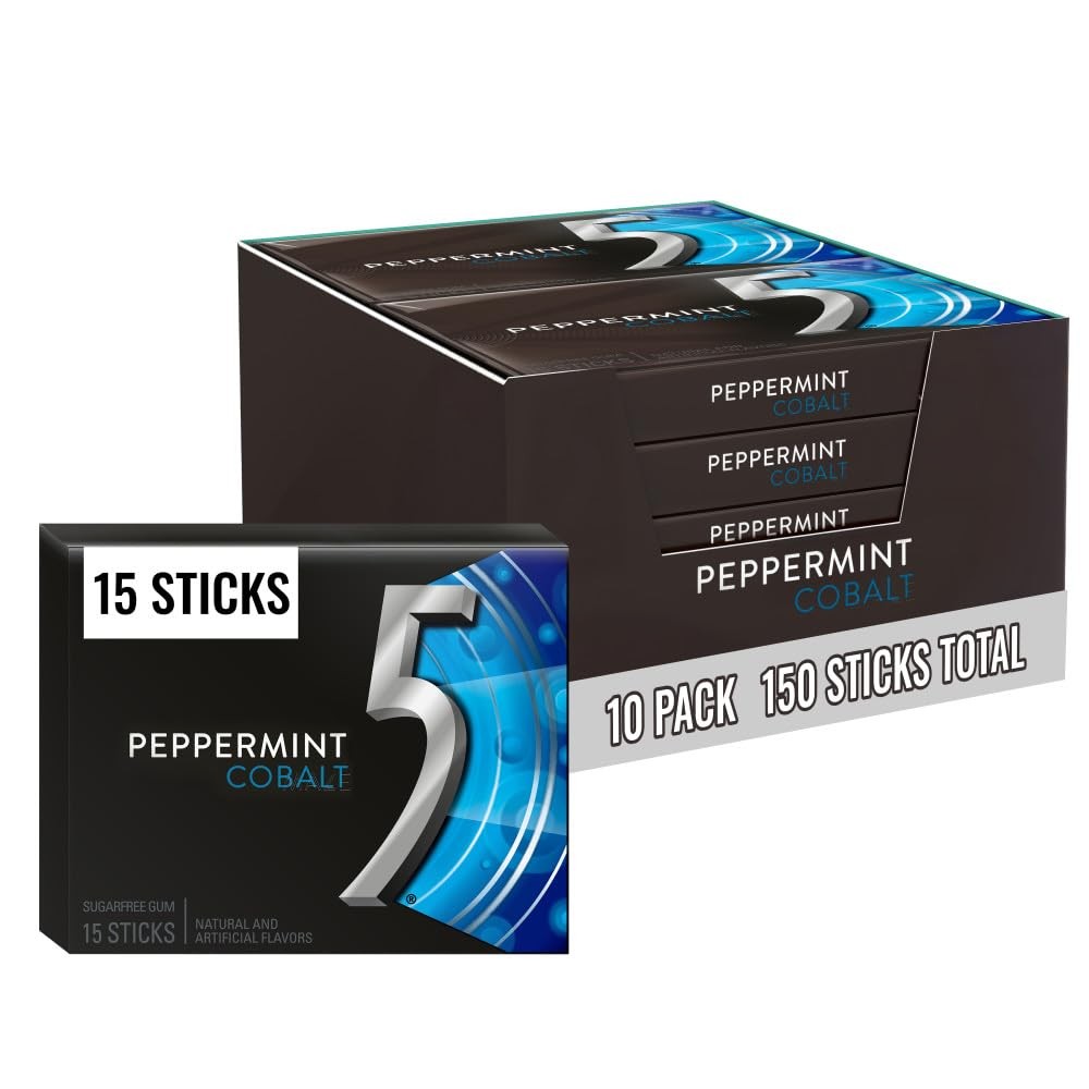 5 GUM Peppermint Cobalt Sugar Free Chewing Gum 150 Count (Pack of 1), Blue