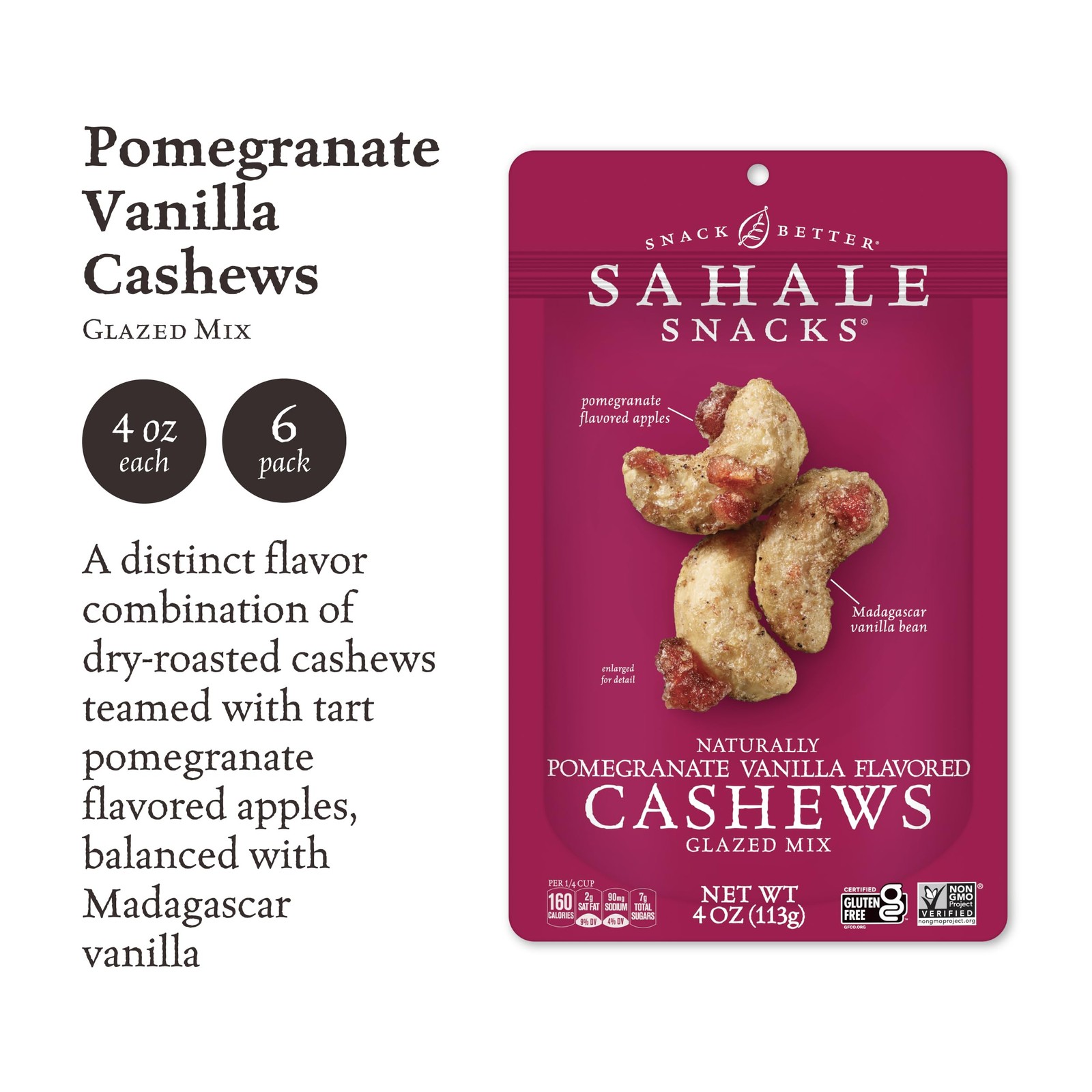 Sahale Snacks Pomegranate Vanilla Flavored Cashews Glazed Mix 4 Ounces (Pack of