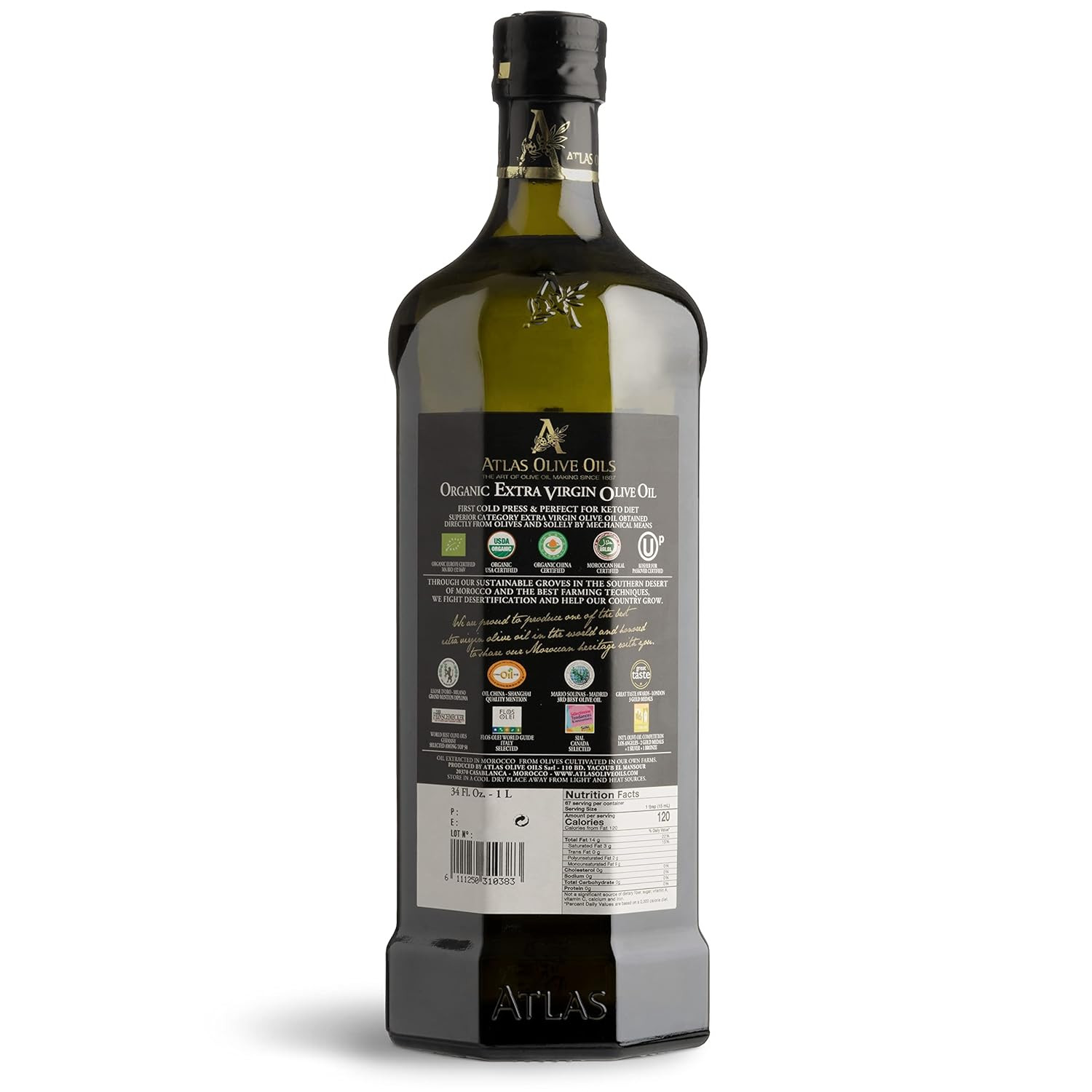 Atlas 1 LT Cold Press Extra Virgin Olive Oil with Polyphenol Rich from Morocco |