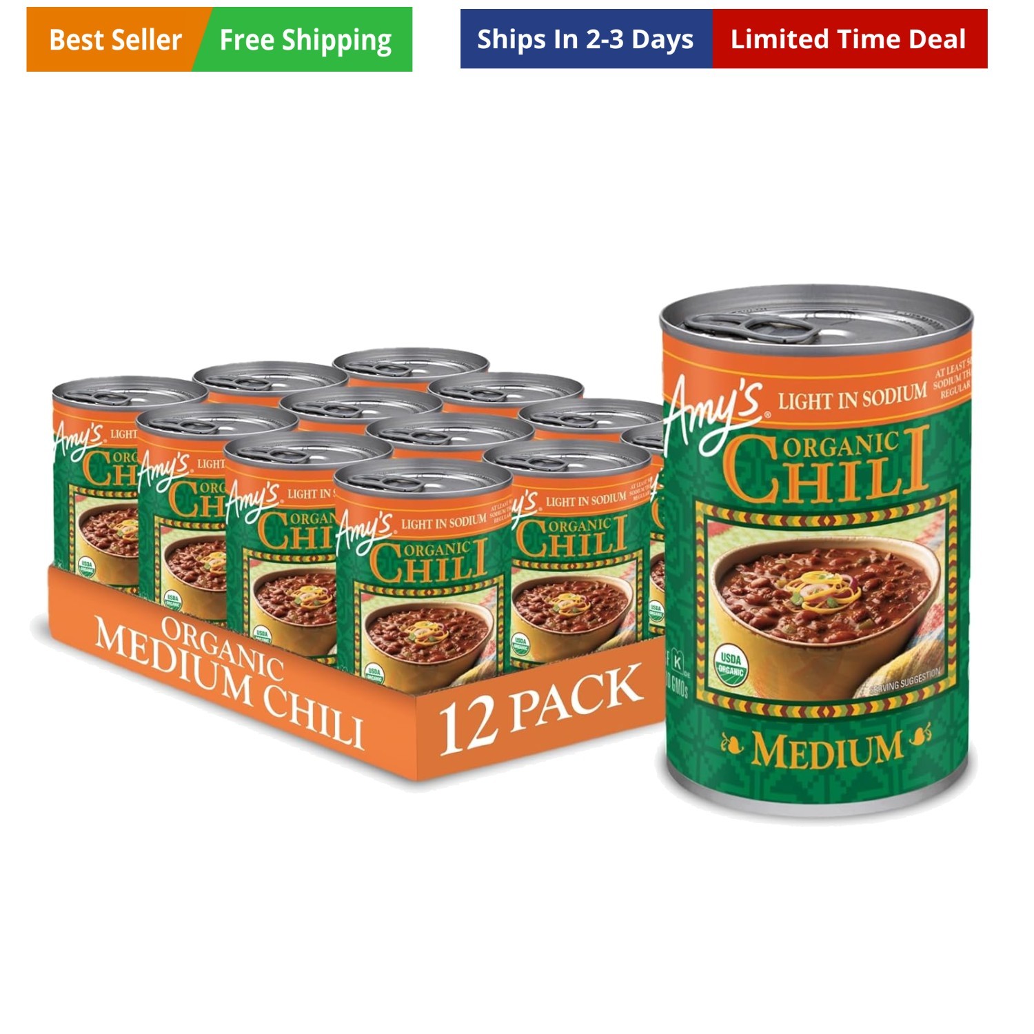 Amy’s Organic Chili, Medium Chili, Light in Sodium, Gluten Free, Made With O…