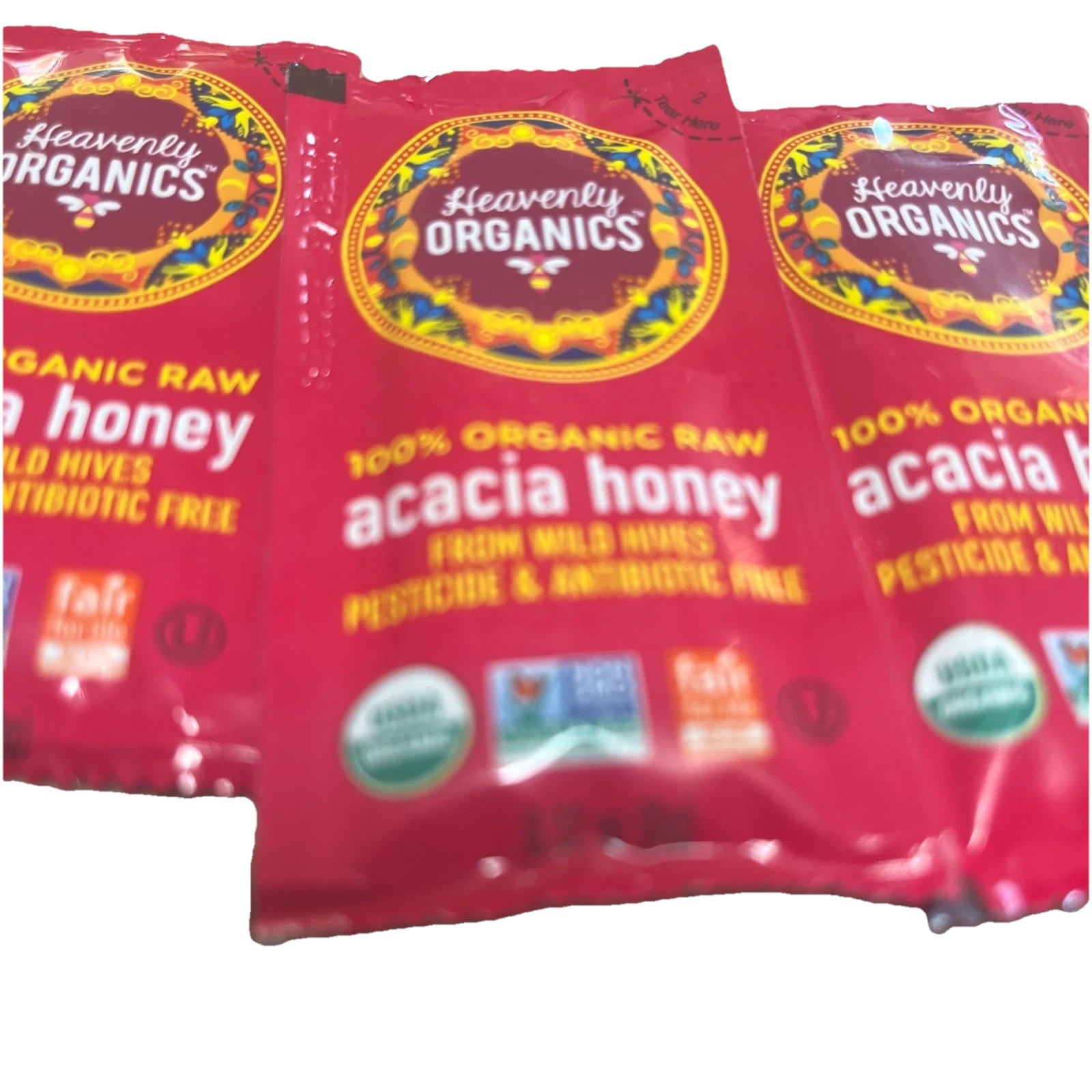Organic Raw Acacia Honey Heavenly Organics, lot of 40 individual packs wild hive