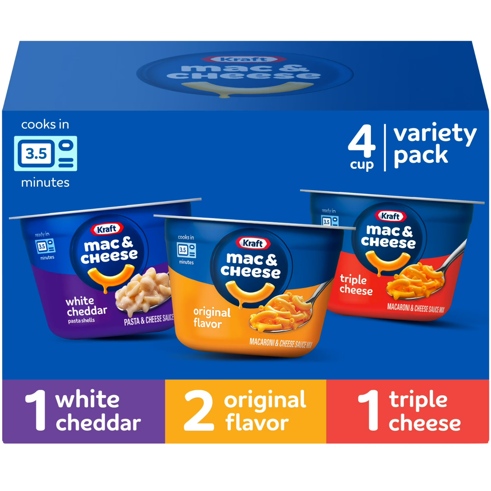 Kraft Mac and Cheese, 4 Cups, Variety Pack,No Artificial Flavors, 8.1 oz