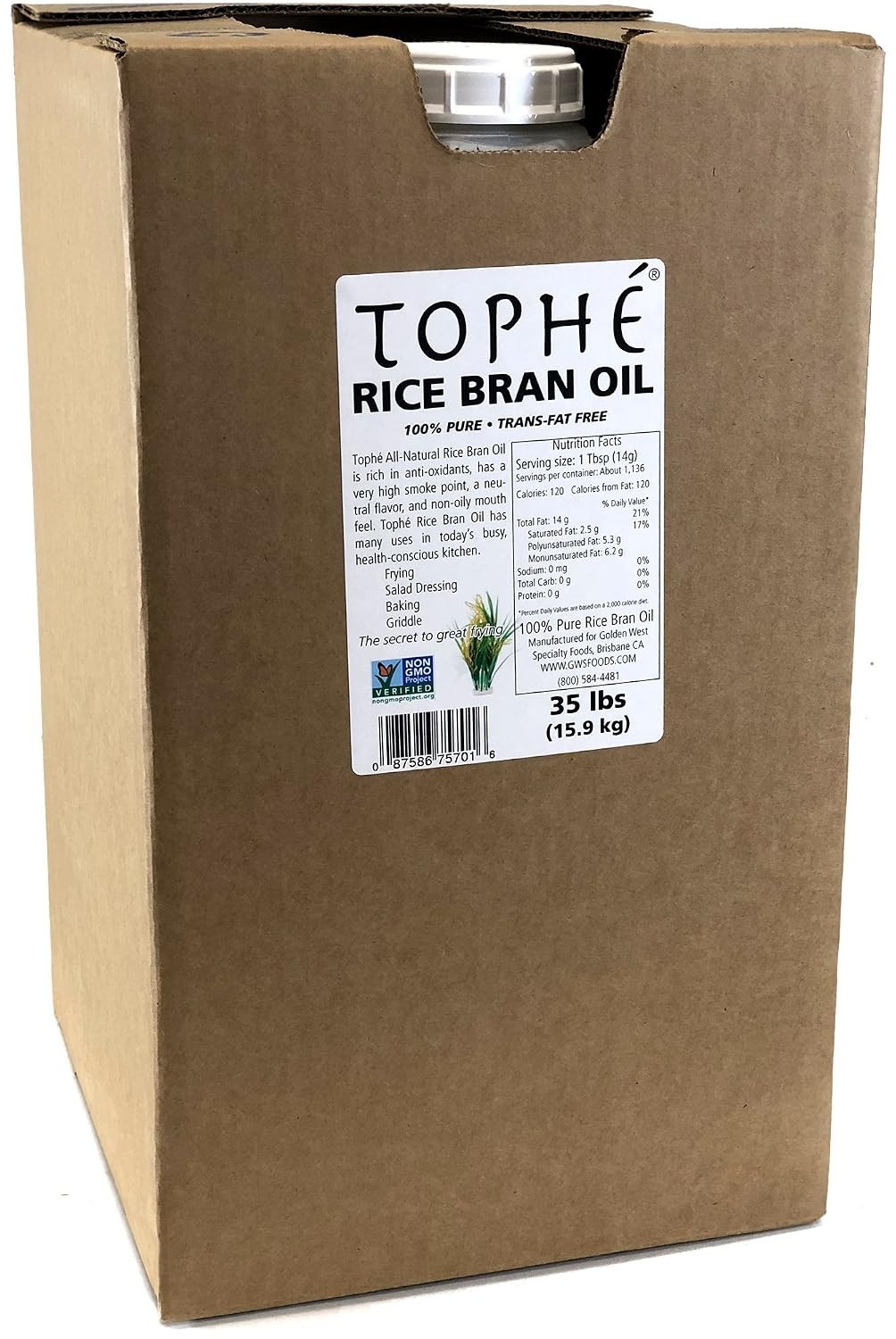Rice Bran Oil Non-GMO 35 Pound Jib Restaurant Size | Non GMO Non-Winterized